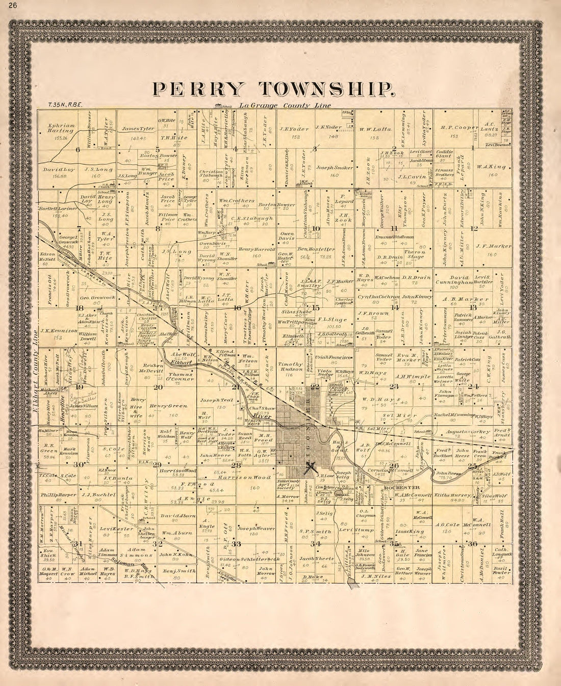 Perry Township from Plat Book and Statistical Record of Noble County, Indiana : Containing a Brief History of the County, Townships, Cities and Larger Towns, Together With a Large Map of Indiana and Outline Map … 1893 by Relic Map Company
