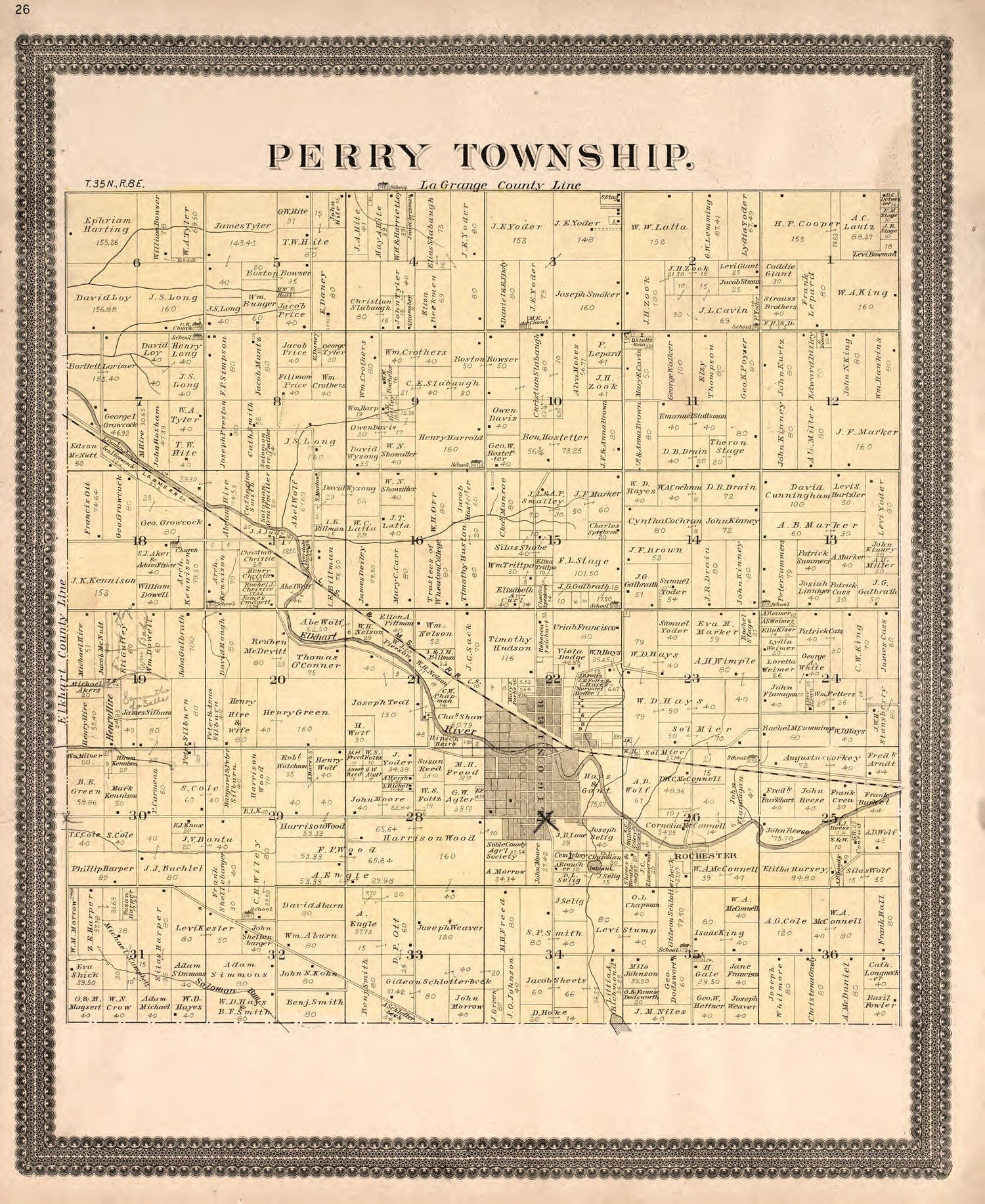 Perry Township from Plat Book and Statistical Record of Noble County, Indiana : Containing a Brief History of the County, Townships, Cities and Larger Towns, Together With a Large Map of Indiana and Outline Map … 1893 by Relic Map Company