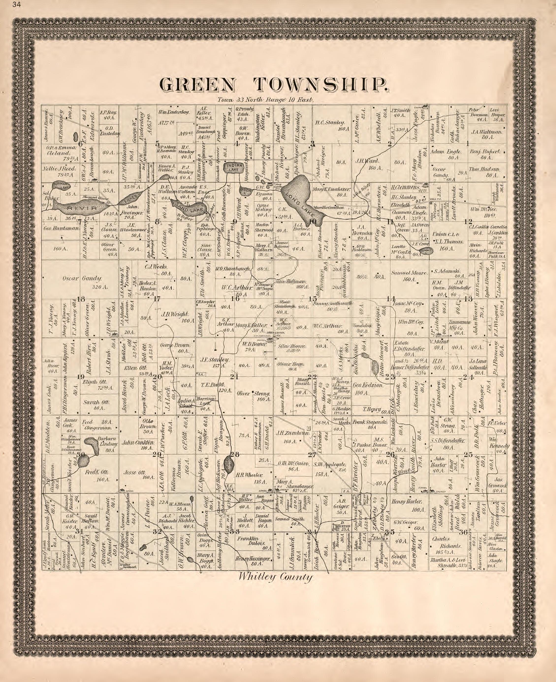 This old map of Indiana, Noble County,  was created by Morrow, O. (Oliver) in 1893