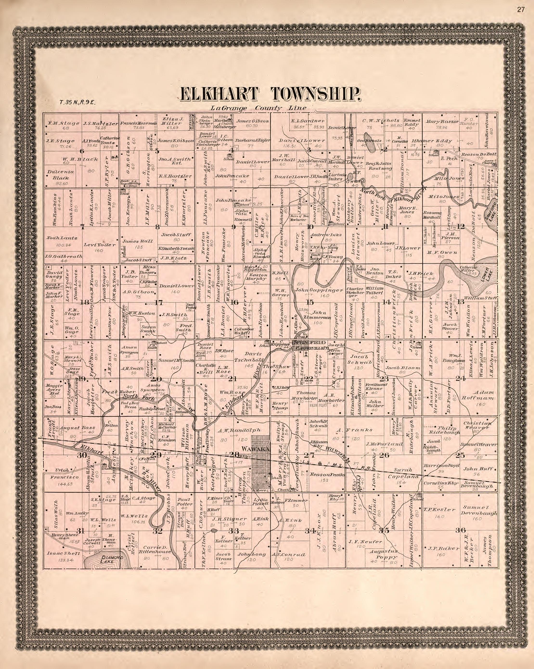 This old map of Indiana, Noble County,  was created by Morrow, O. (Oliver) in 1893