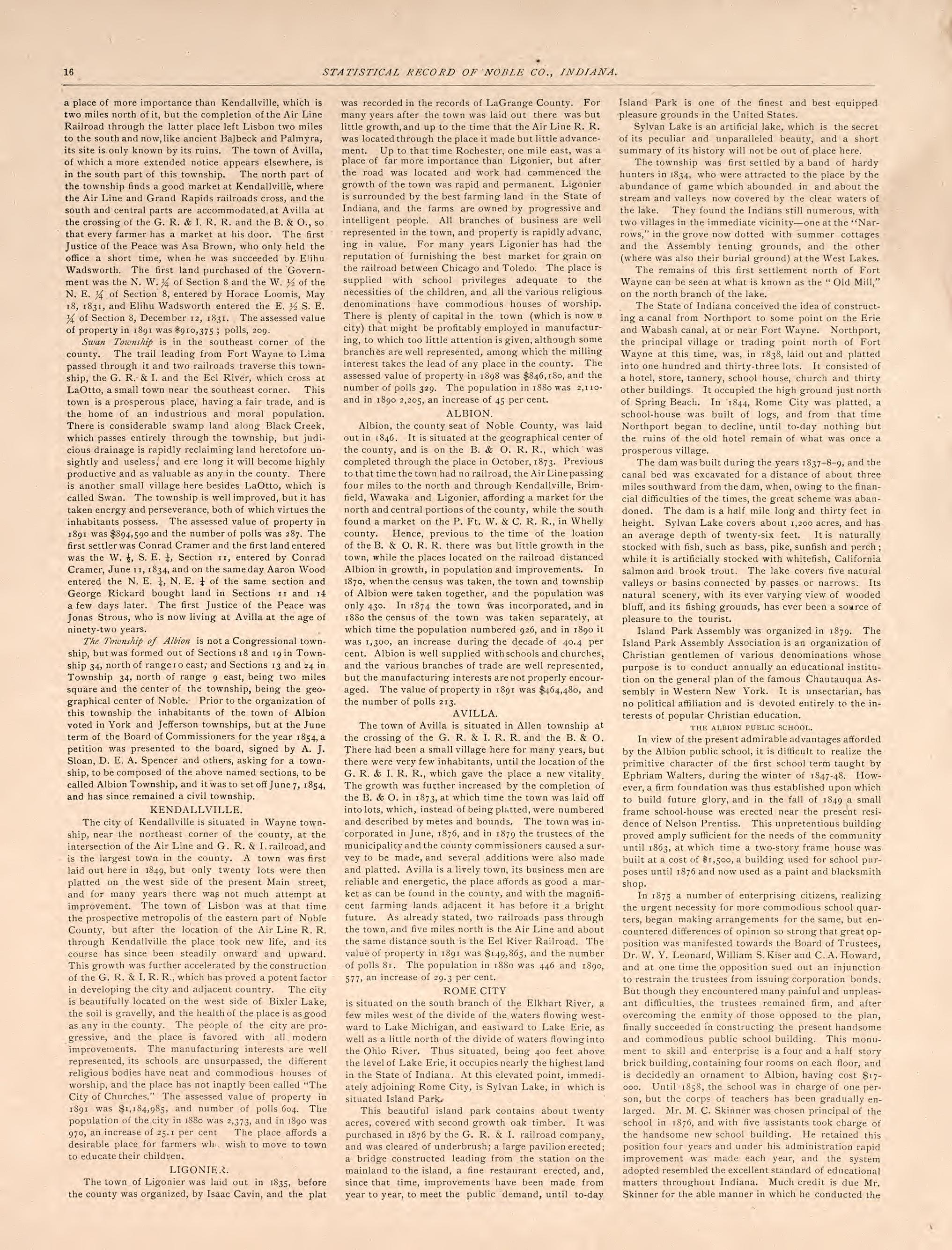 This old map of Indiana, Noble County,  was created by Morrow, O. (Oliver) in 1893
