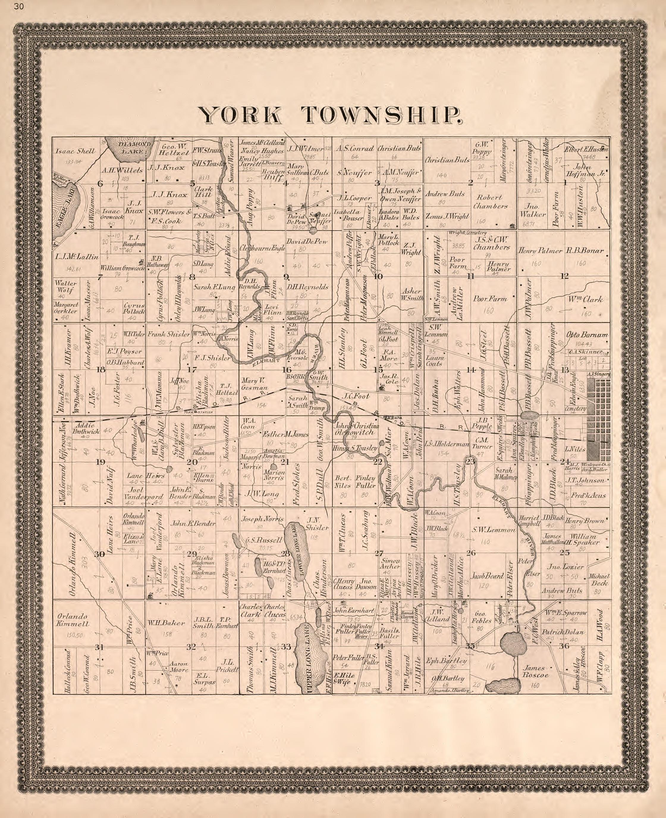 This old map of Indiana, Noble County,  was created by Morrow, O. (Oliver) in 1893