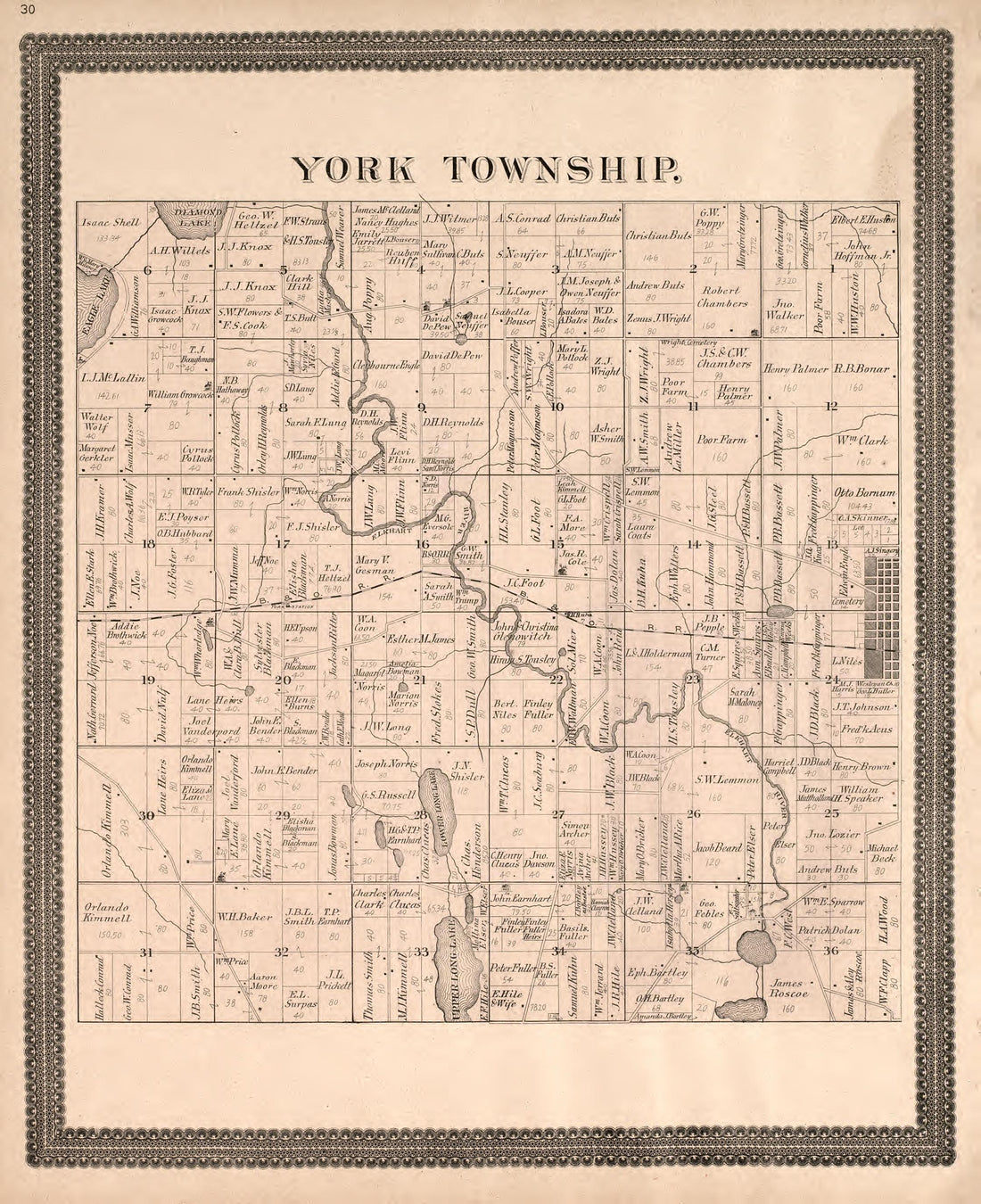 This old map of Indiana, Noble County,  was created by Morrow, O. (Oliver) in 1893