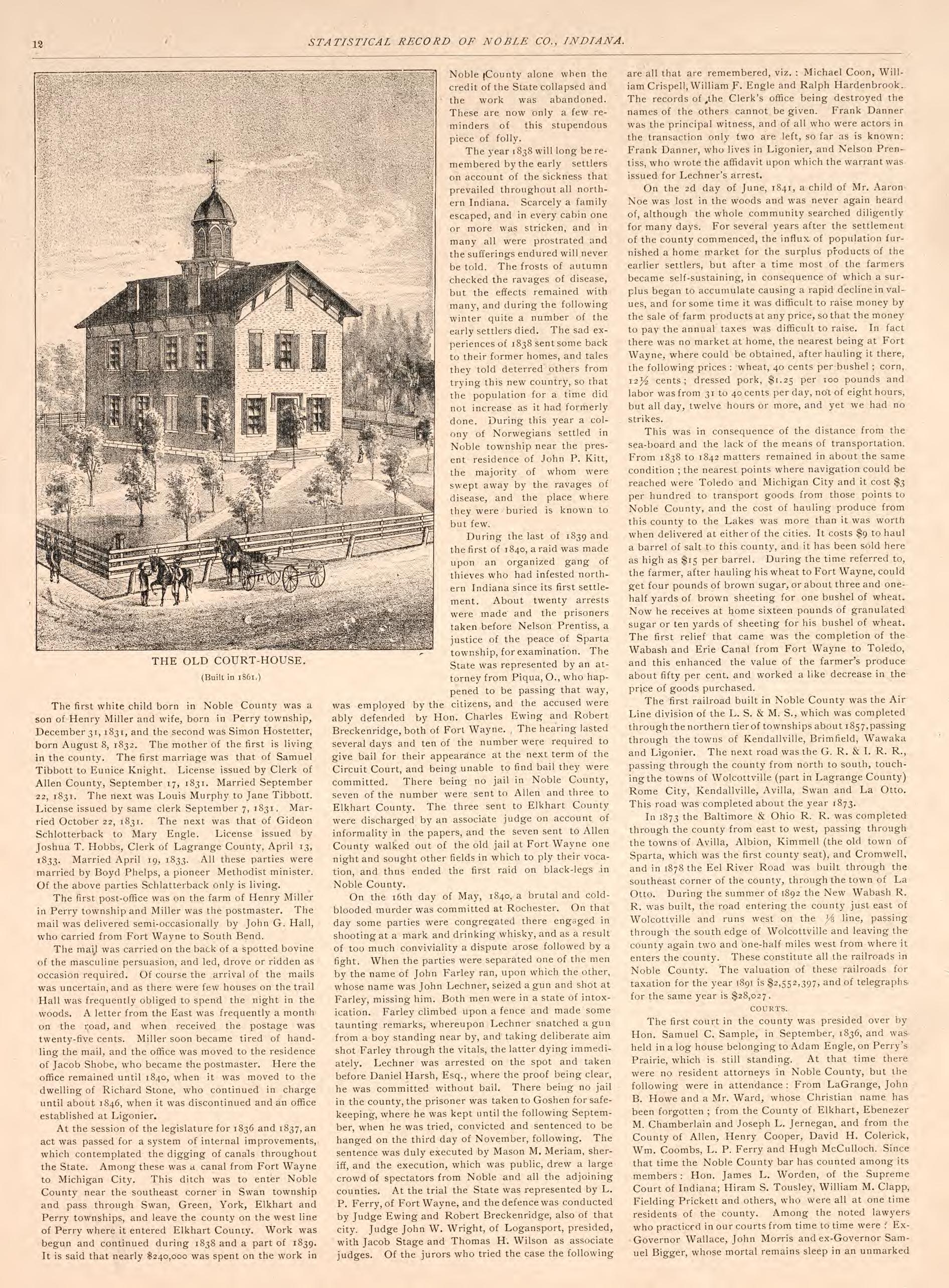 This old map of Indiana, Noble County,  was created by Morrow, O. (Oliver) in 1893