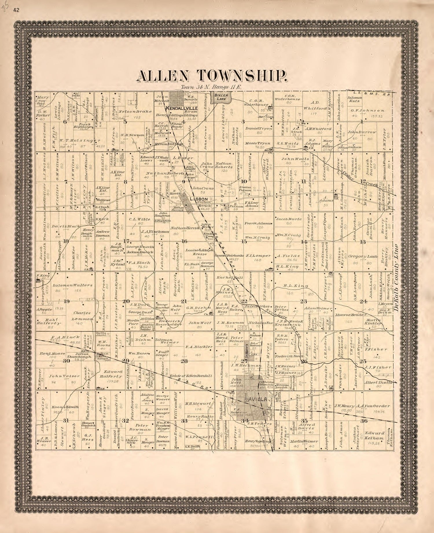 This old map of Indiana, Noble County,  was created by Morrow, O. (Oliver) in 1893