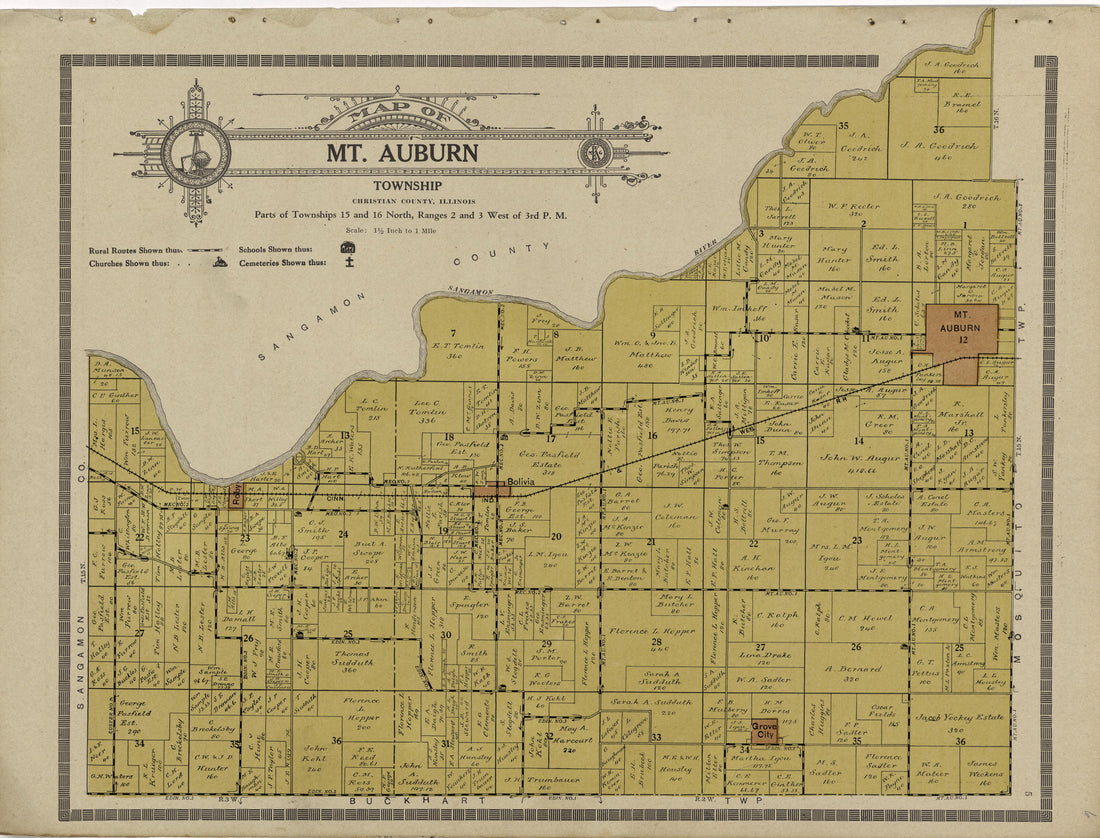 This old map of Christian County, Illinois,  was created by Kenyon Company (Des Moines, Iowa) in 1924