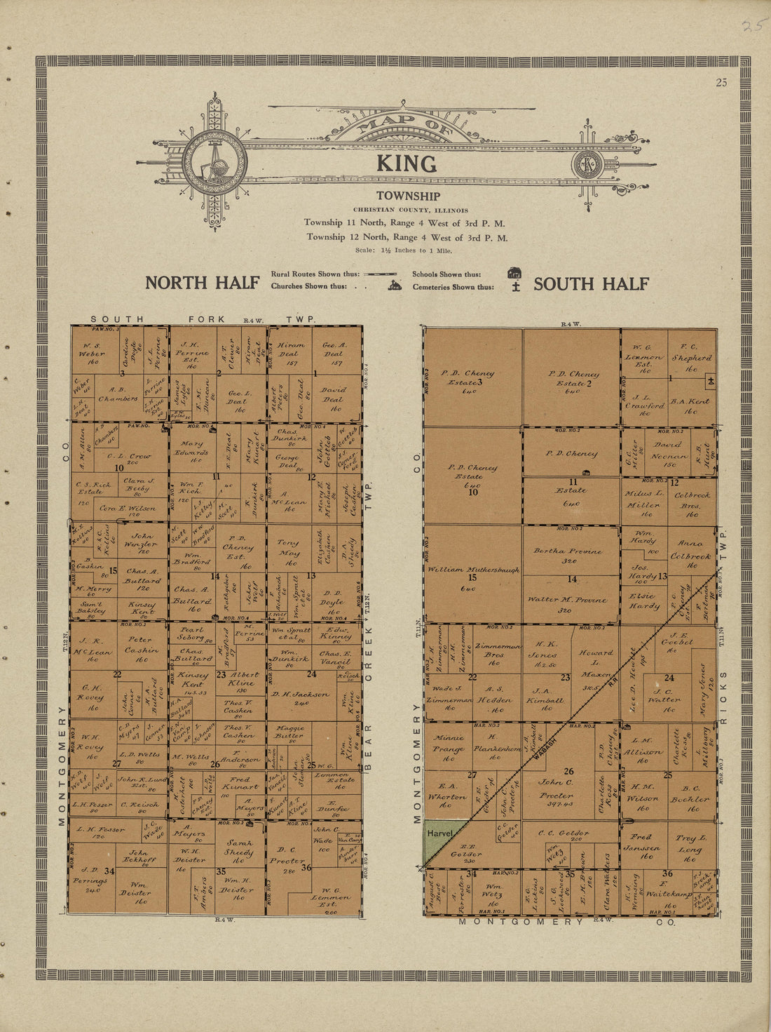 This old map of Christian County, Illinois,  was created by Kenyon Company (Des Moines, Iowa) in 1924