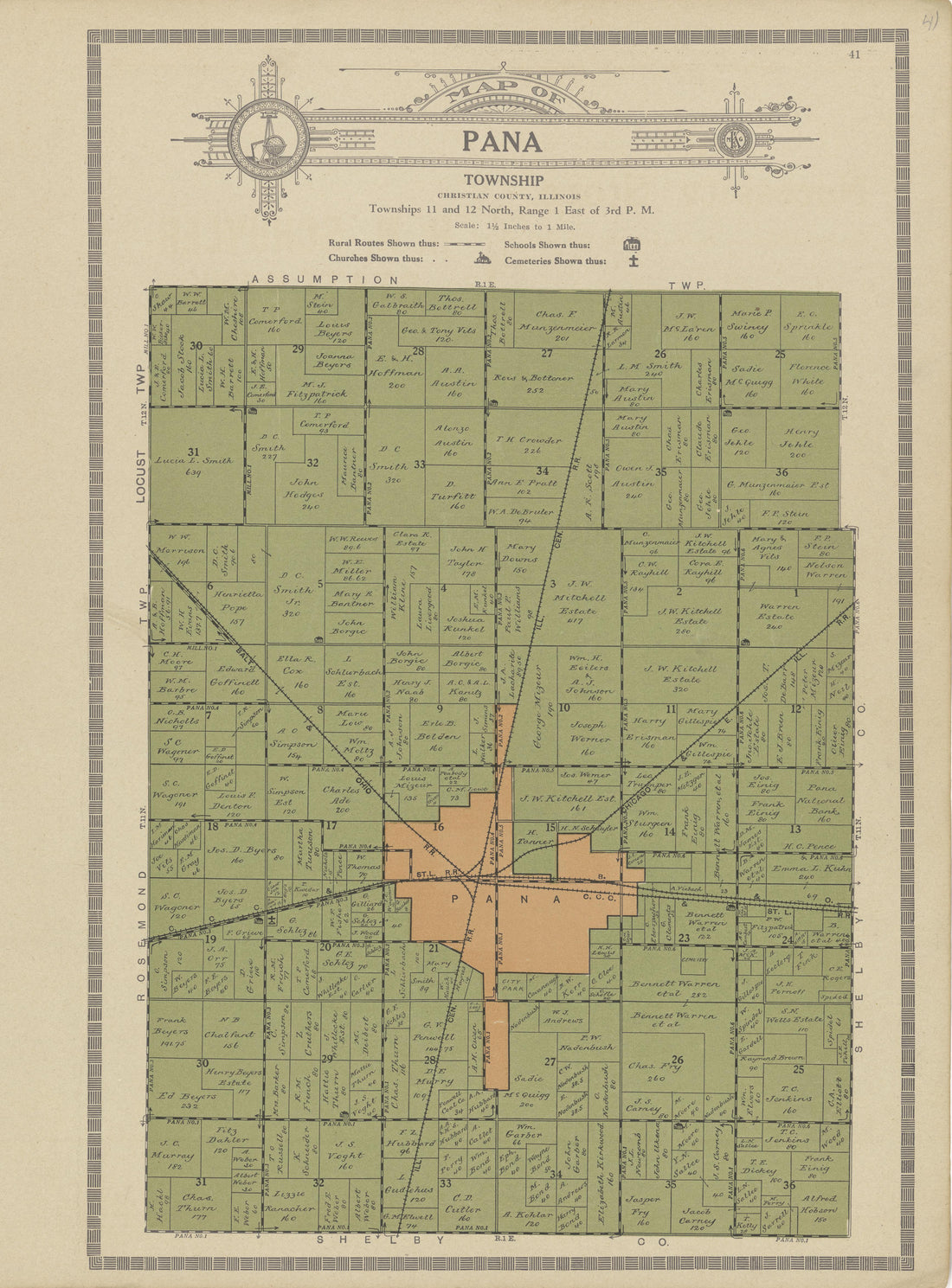 This old map of Christian County, Illinois,  was created by Kenyon Company (Des Moines, Iowa) in 1924