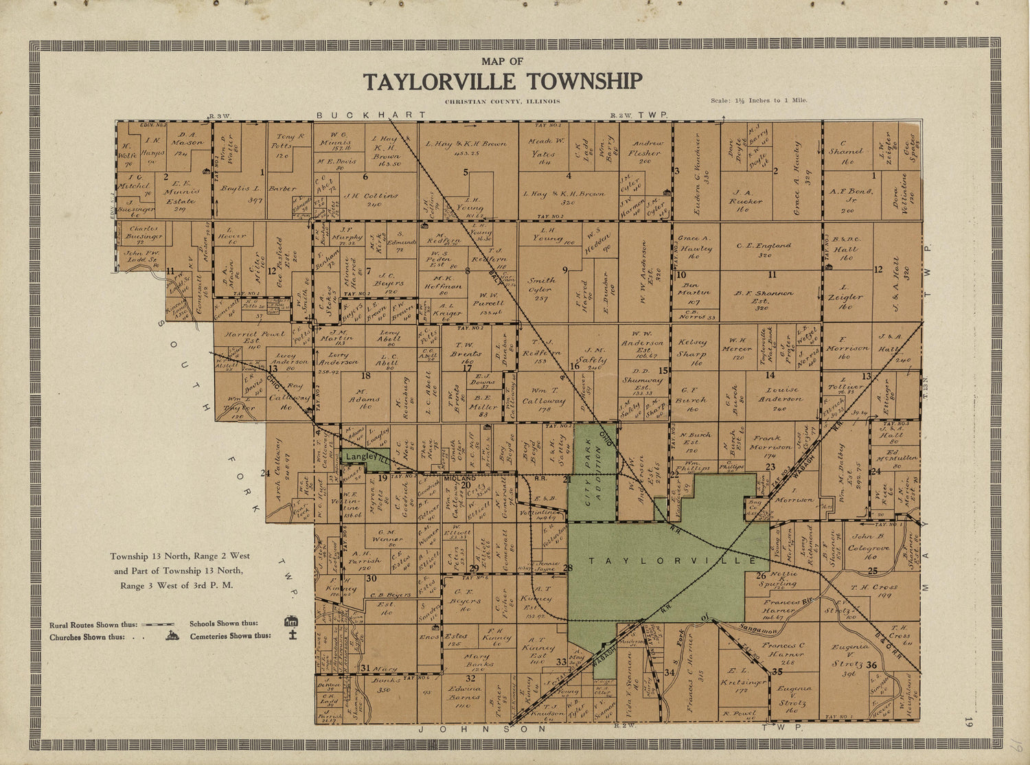 Map of Taylorville Township from Plat Book and Complete Survey of Christian County, Illinois : Containing Plats of All Townships With Owners&