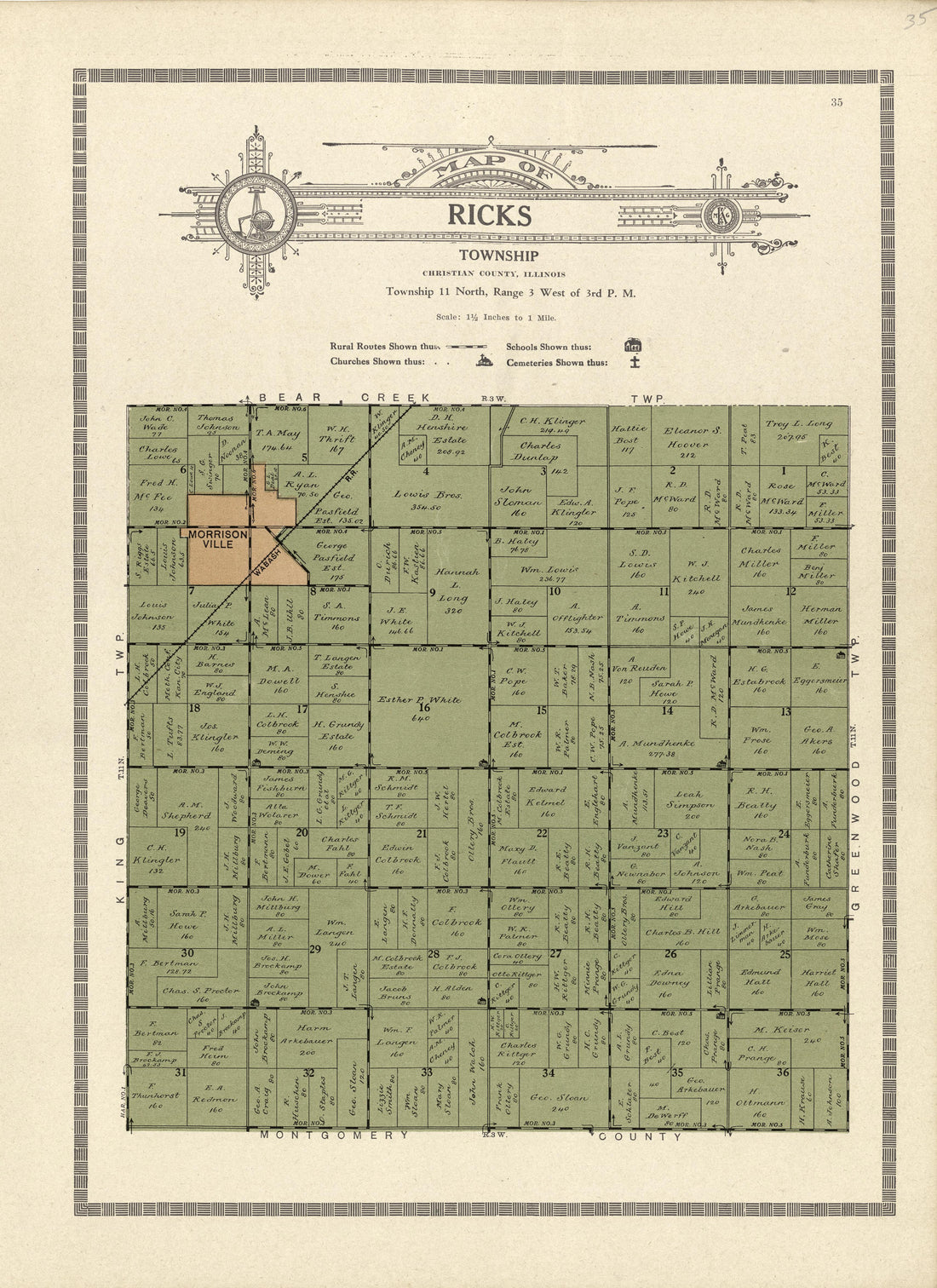This old map of Christian County, Illinois,  was created by Kenyon Company (Des Moines, Iowa) in 1924