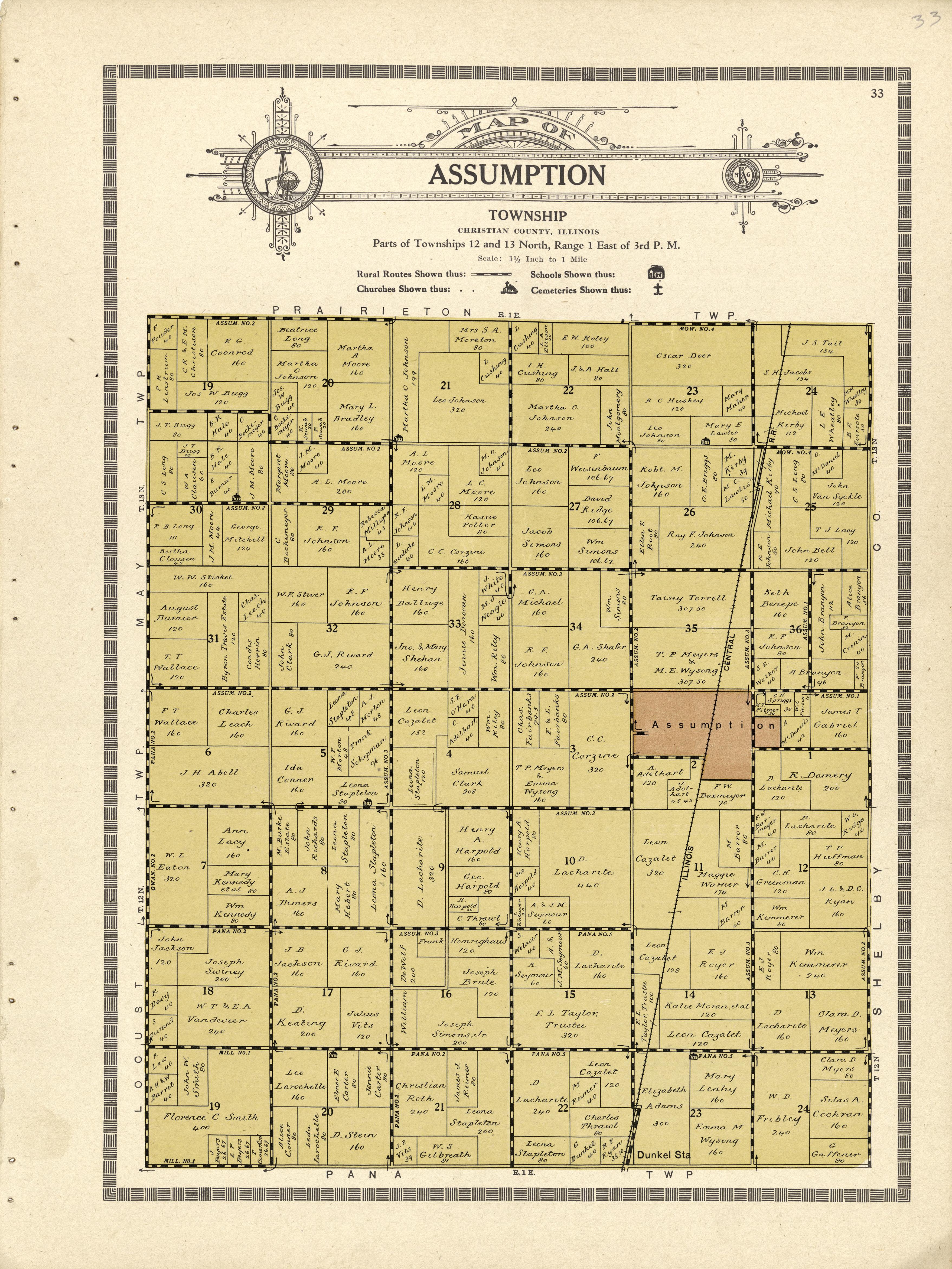 This old map of Christian County, Illinois,  was created by Kenyon Company (Des Moines, Iowa) in 1924