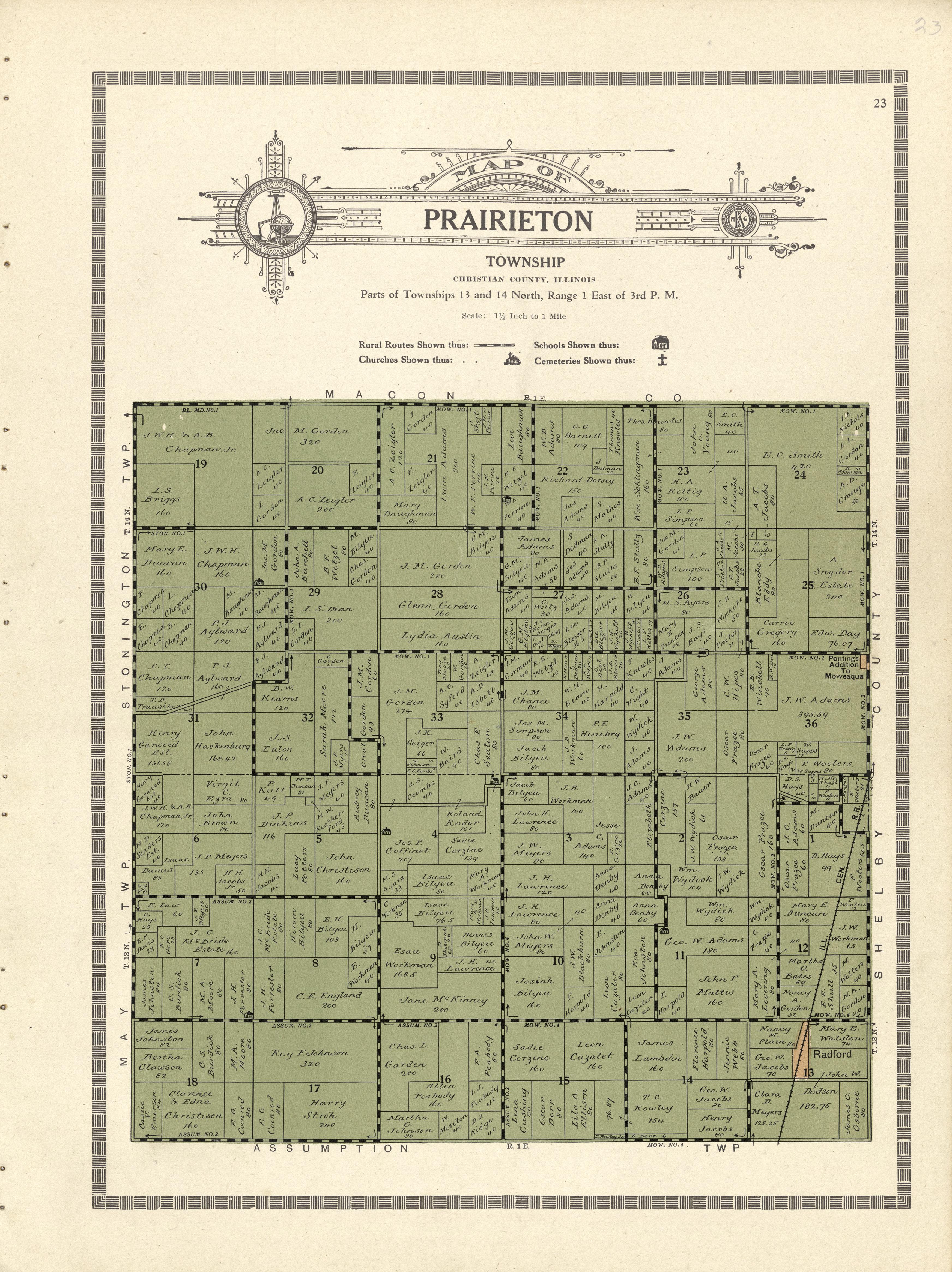 This old map of Christian County, Illinois,  was created by Kenyon Company (Des Moines, Iowa) in 1924