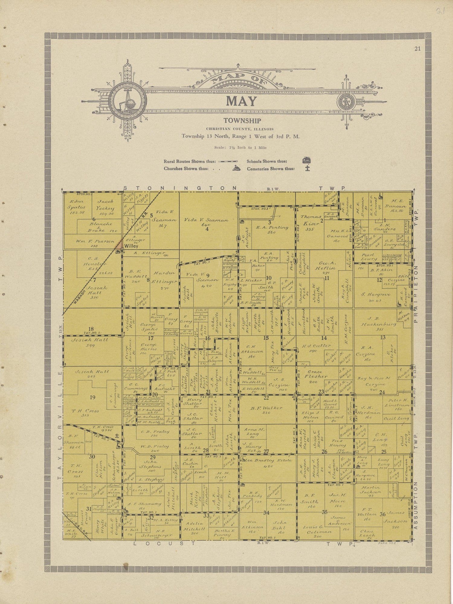 This old map of Christian County, Illinois,  was created by Kenyon Company (Des Moines, Iowa) in 1924