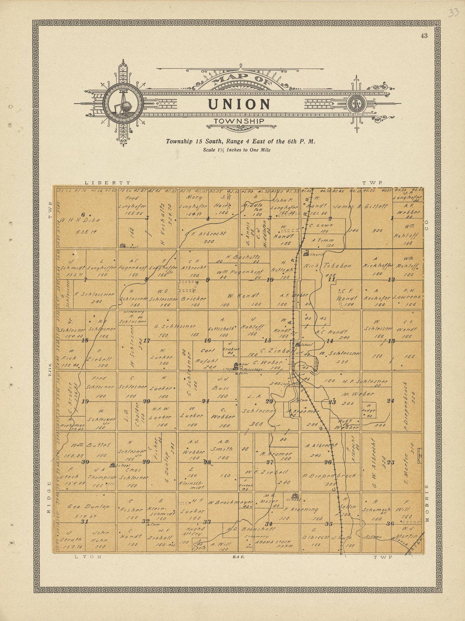 Union Township from Plat Book and Complete Survey of Dickinson County, Kansas : Containing Plats of Townships and Incorporated Towns, Also Maps of the State, United States and World, With an Outline Map of Dickinson … 1909 by Relic Map Company