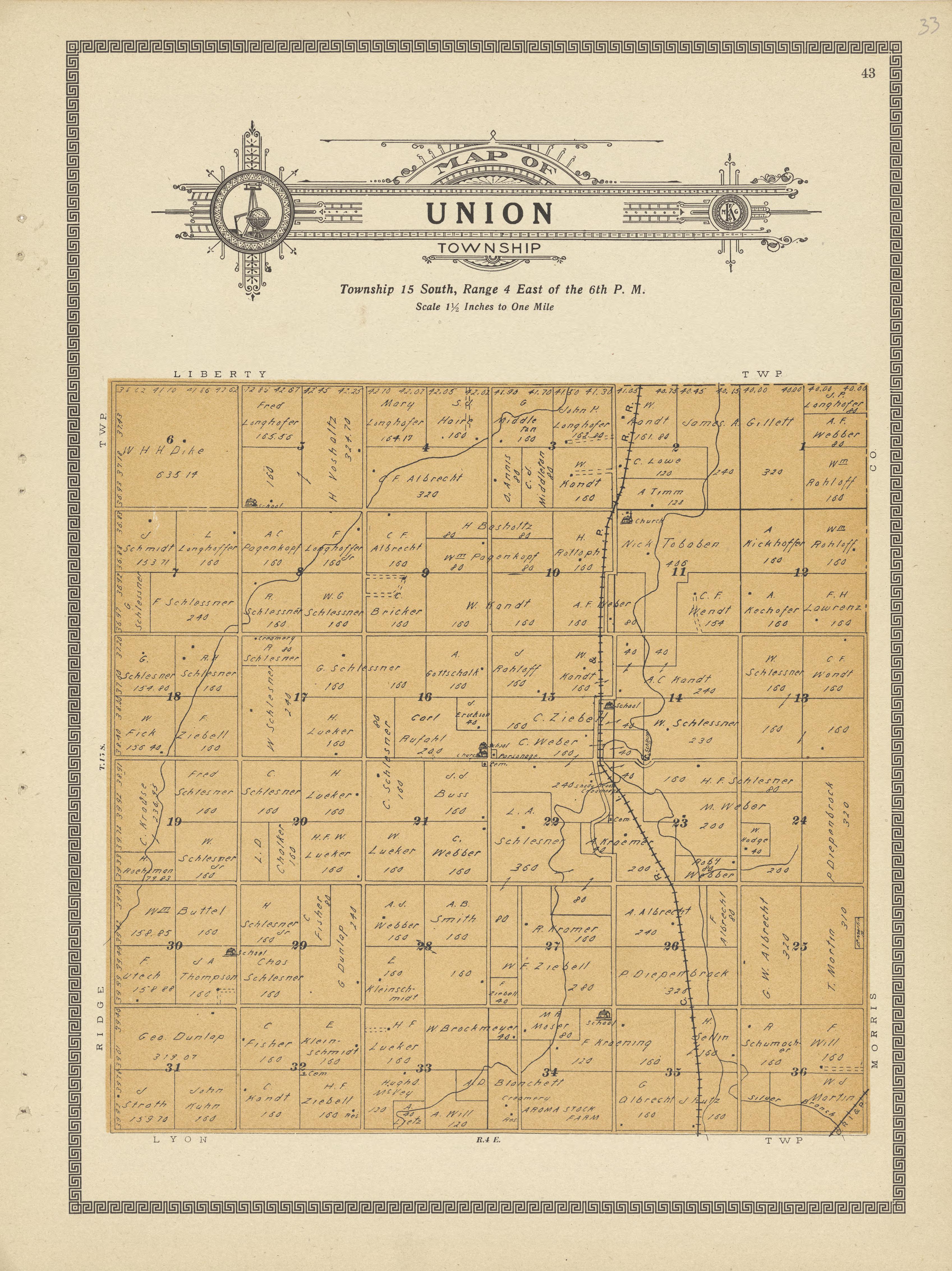 Union Township from Plat Book and Complete Survey of Dickinson County, Kansas : Containing Plats of Townships and Incorporated Towns, Also Maps of the State, United States and World, With an Outline Map of Dickinson … 1909 by Relic Map Company