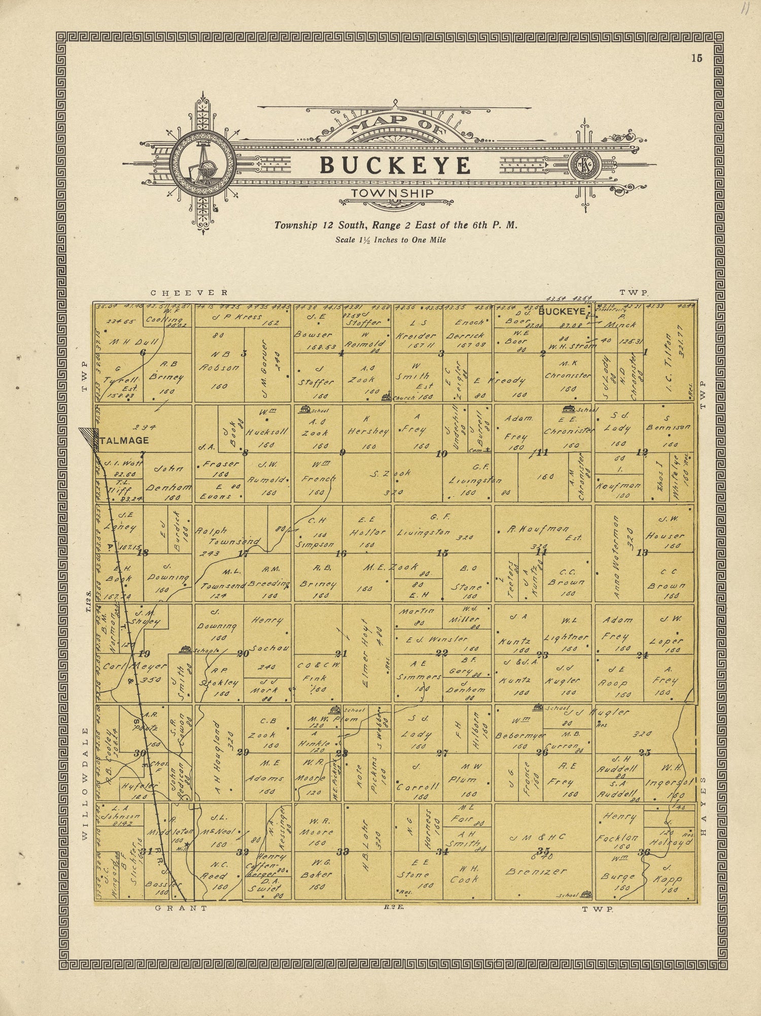 Buckeye Township from Plat Book and Complete Survey of Dickinson County, Kansas : Containing Plats of Townships and Incorporated Towns, Also Maps of the State, United States and World, With an Outline Map of Dickinson … 1909 by Relic Map Company