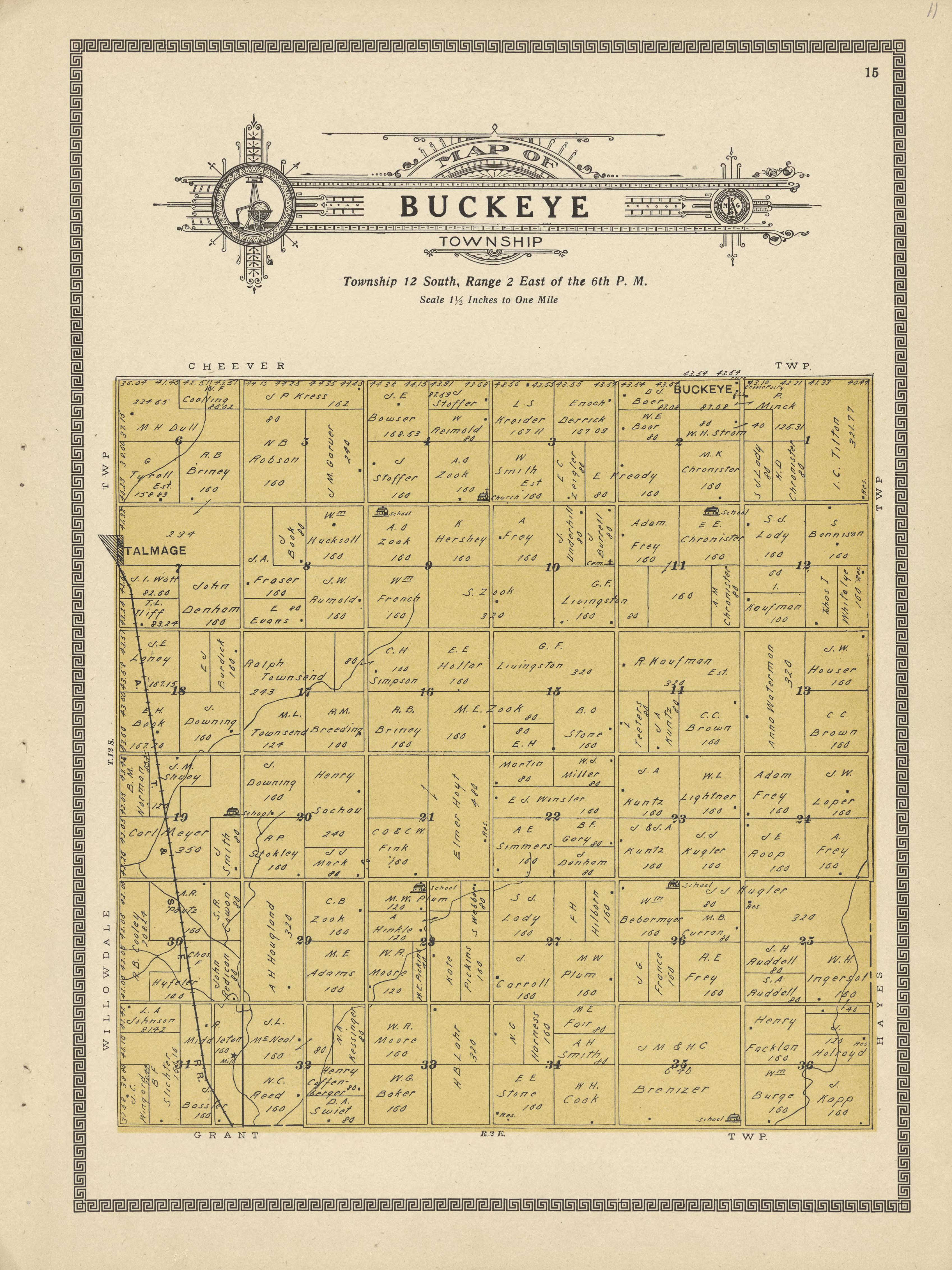 Buckeye Township from Plat Book and Complete Survey of Dickinson County, Kansas : Containing Plats of Townships and Incorporated Towns, Also Maps of the State, United States and World, With an Outline Map of Dickinson … 1909 by Relic Map Company