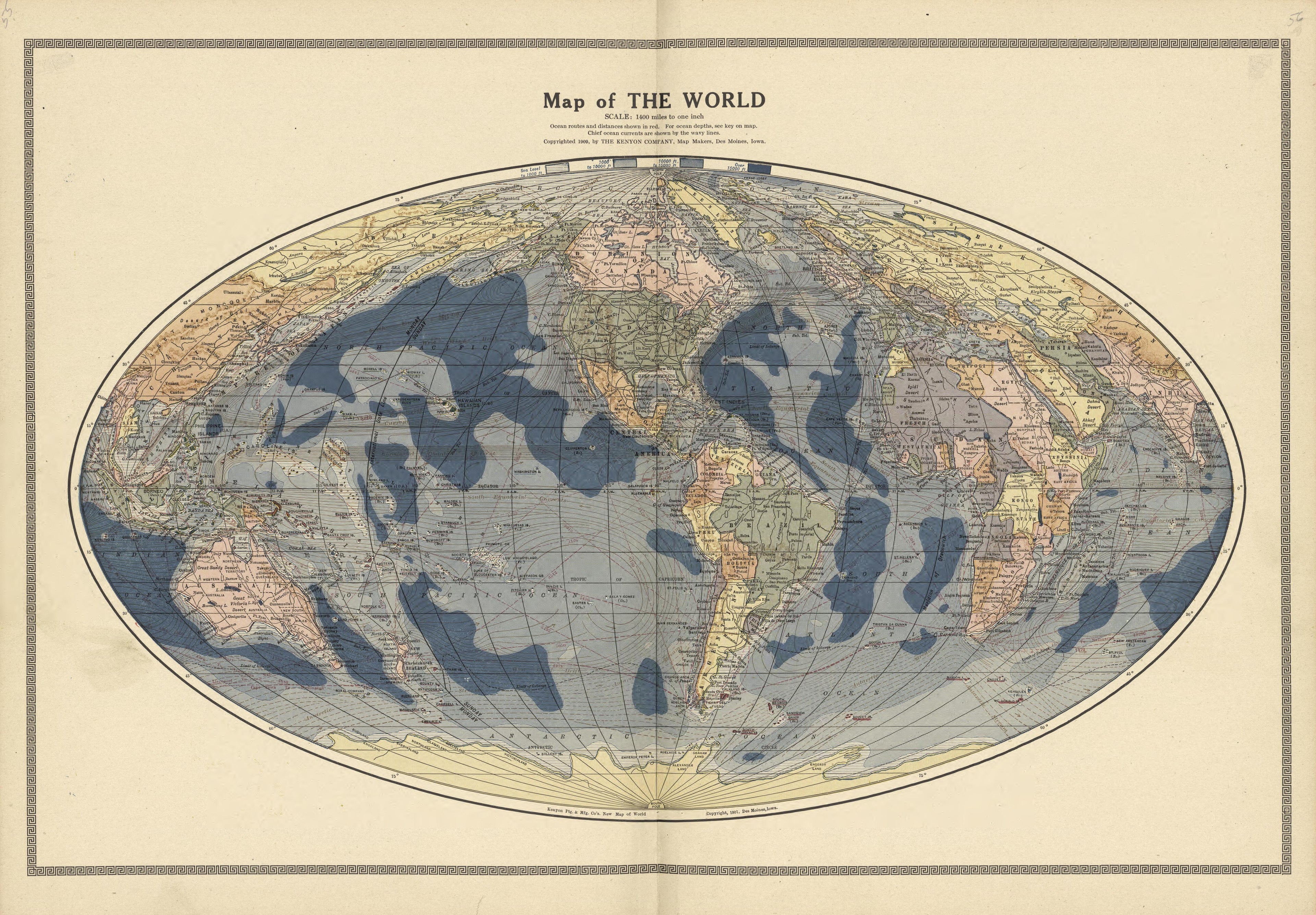 Map of the World from Plat Book and Complete Survey of Dickinson County, Kansas : Containing Plats of Townships and Incorporated Towns, Also Maps of the State, United States and World, With an Outline Map of Dickinson … 1909 by Relic Map Company