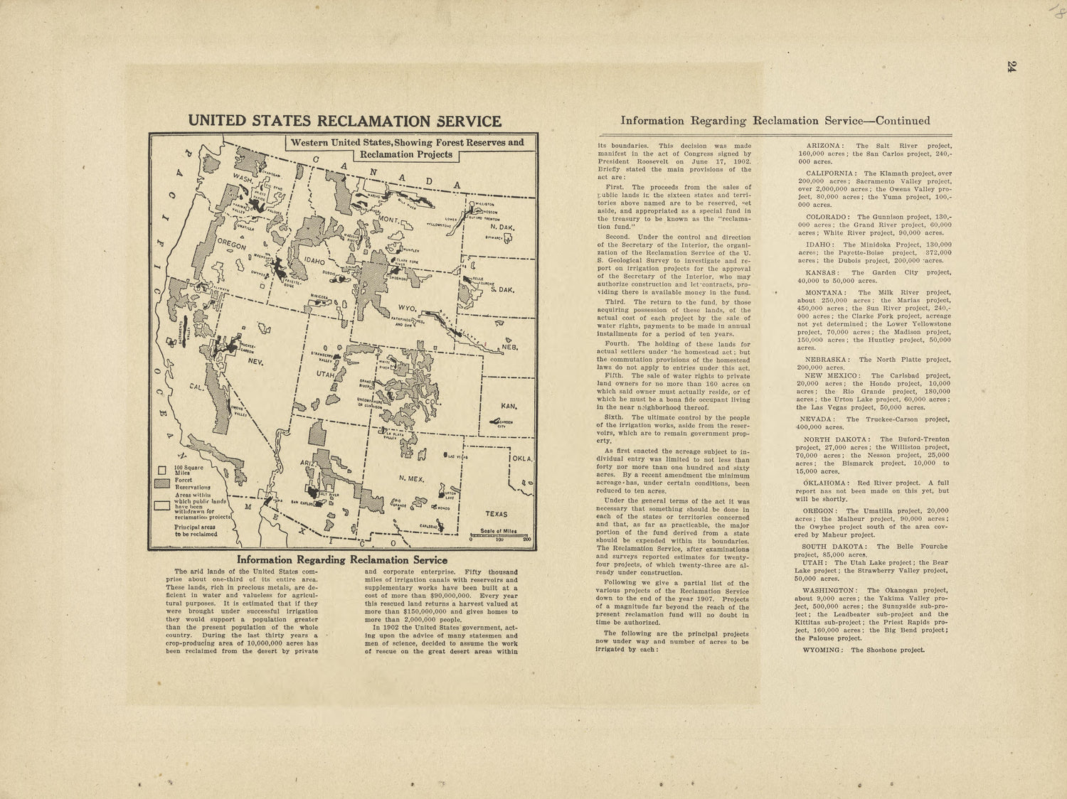 United States Reclamation Service from Plat Book and Complete Survey of Dickinson County, Kansas : Containing Plats of Townships and Incorporated Towns, Also Maps of the State, United States and World, With an Outline Map of Dickinson … 1909 by Relic Map Company