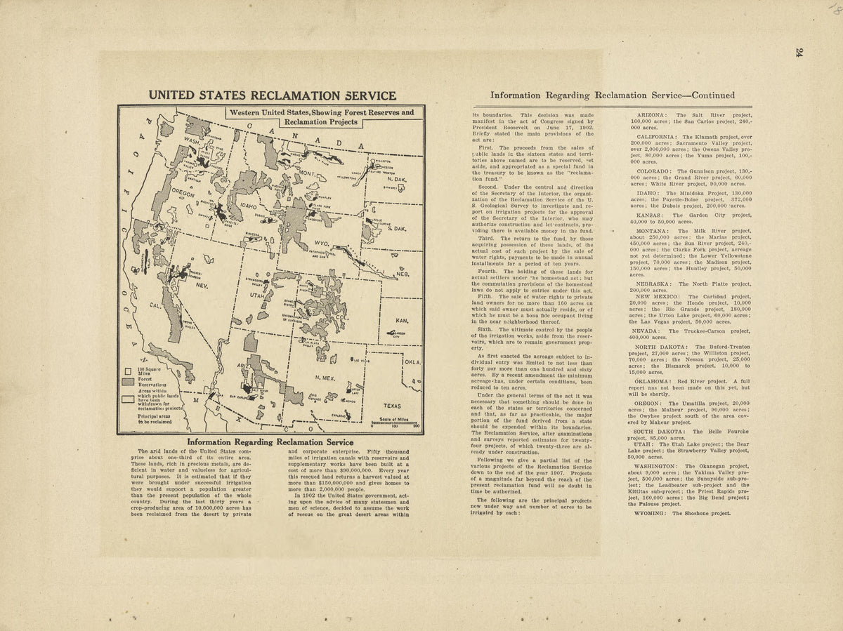 United States Reclamation Service from Plat Book and Complete Survey of Dickinson County, Kansas : Containing Plats of Townships and Incorporated Towns, Also Maps of the State, United States and World, With an Outline Map of Dickinson … 1909 by Relic Map Company