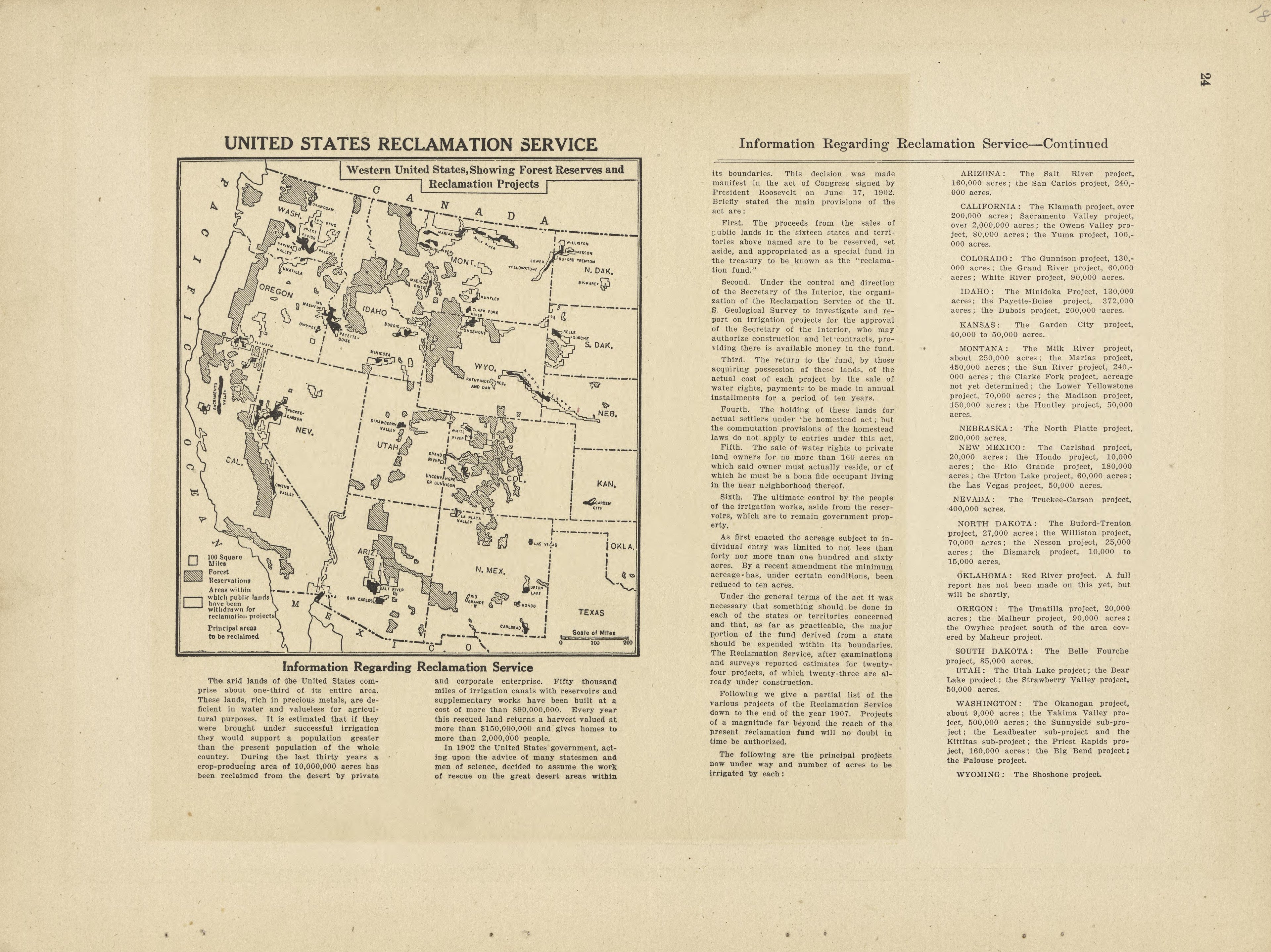 United States Reclamation Service from Plat Book and Complete Survey of Dickinson County, Kansas : Containing Plats of Townships and Incorporated Towns, Also Maps of the State, United States and World, With an Outline Map of Dickinson … 1909 by Relic Map Company