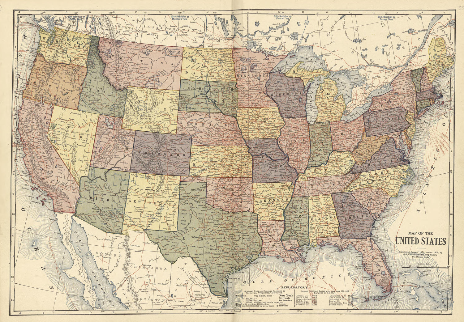 Map of the United States from Plat Book and Complete Survey of Dickinson County, Kansas : Containing Plats of Townships and Incorporated Towns, Also Maps of the State, United States and World, With an Outline Map of Dickinson … 1909 by Relic Map Company