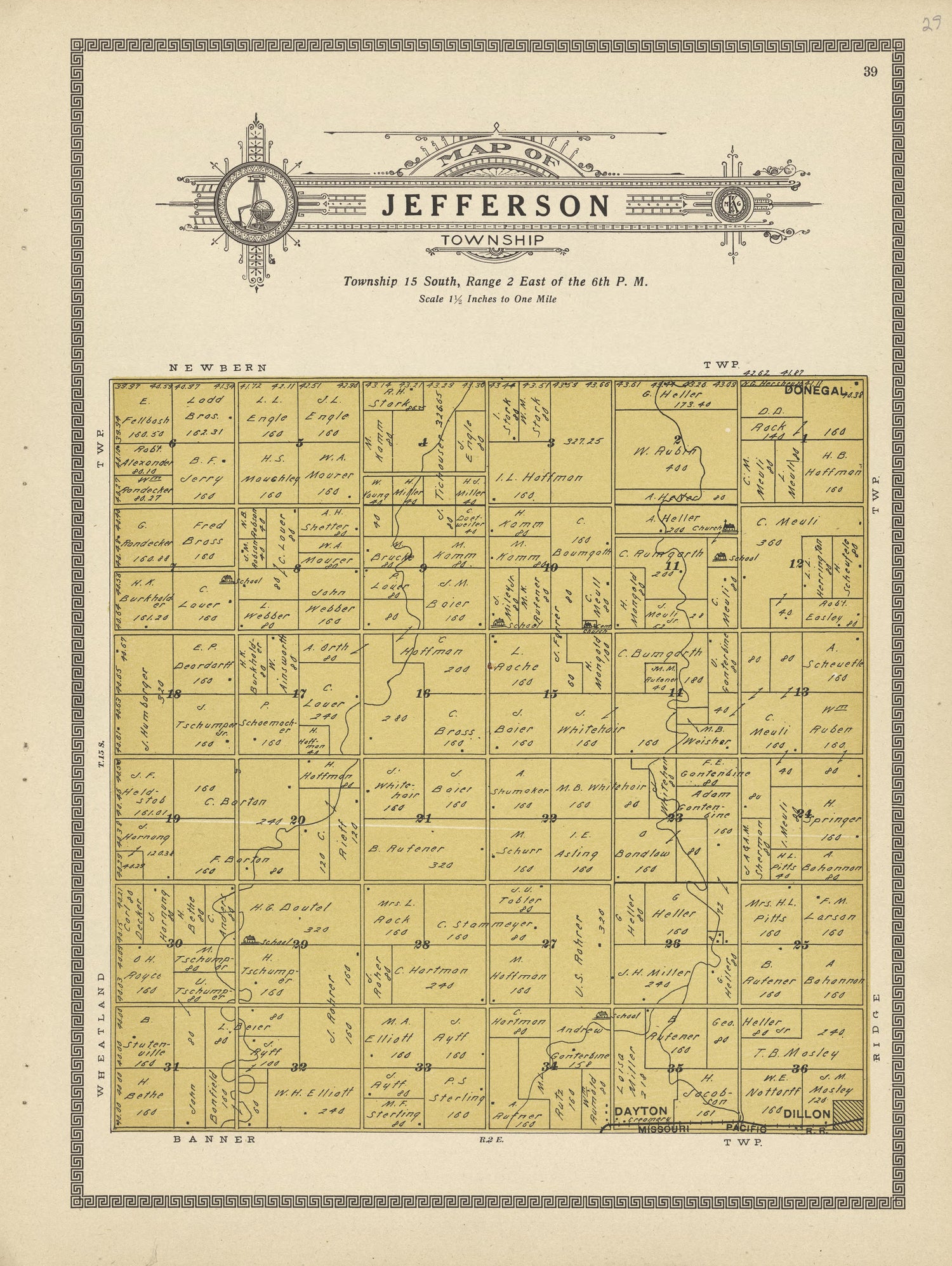 Jefferson Township from Plat Book and Complete Survey of Dickinson County, Kansas : Containing Plats of Townships and Incorporated Towns, Also Maps of the State, United States and World, With an Outline Map of Dickinson … 1909 by Relic Map Company