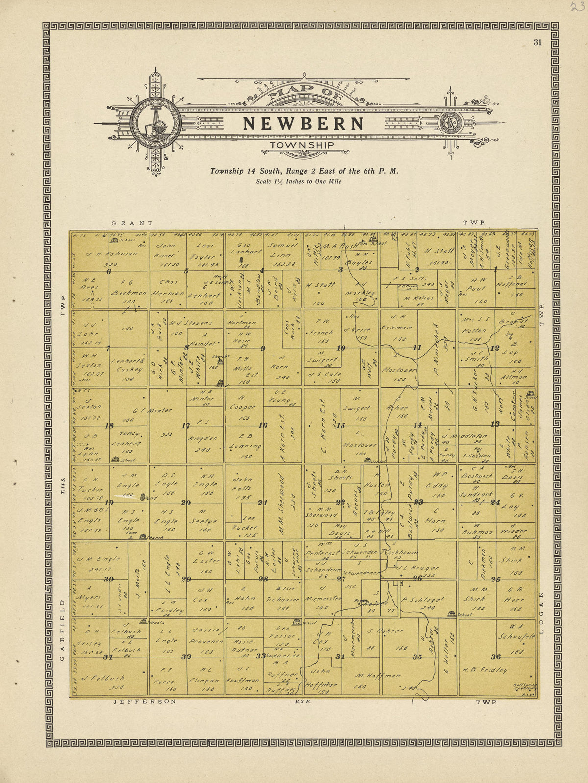 Newbern Township from Plat Book and Complete Survey of Dickinson County, Kansas : Containing Plats of Townships and Incorporated Towns, Also Maps of the State, United States and World, With an Outline Map of Dickinson … 1909 by Relic Map Company
