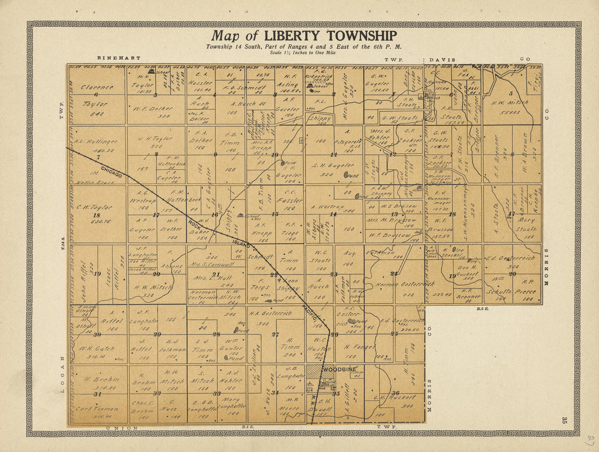 Liberty Township from Plat Book and Complete Survey of Dickinson County, Kansas : Containing Plats of Townships and Incorporated Towns, Also Maps of the State, United States and World, With an Outline Map of Dickinson … 1909 by Relic Map Company