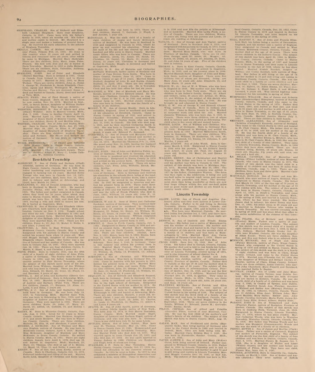 Biographies, P.10 from Plat Book of Huron County, Michigan : Also Patron&