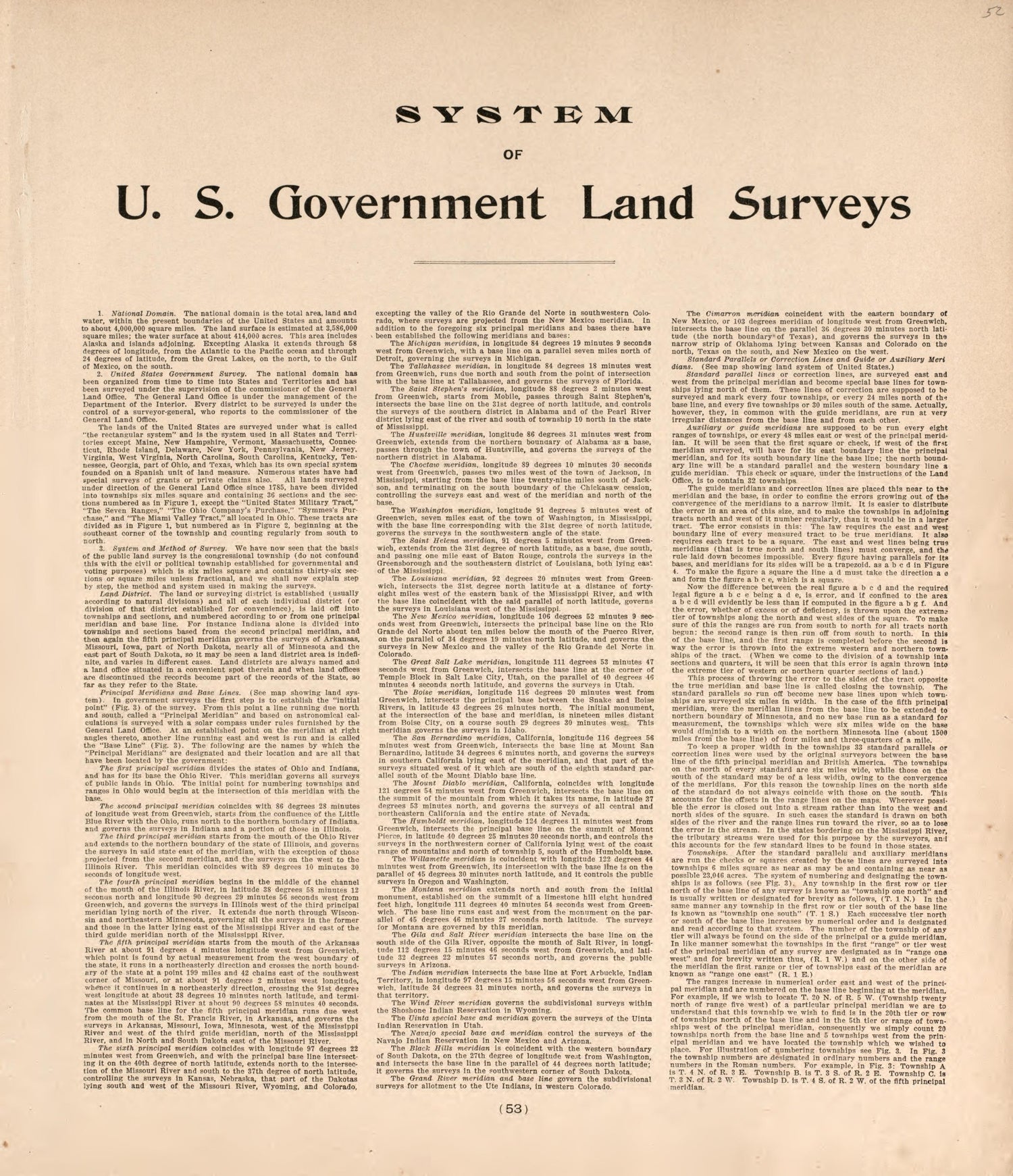 System of US Government Land Surveys from Plat Book of Huron County, Michigan : Also Patron&