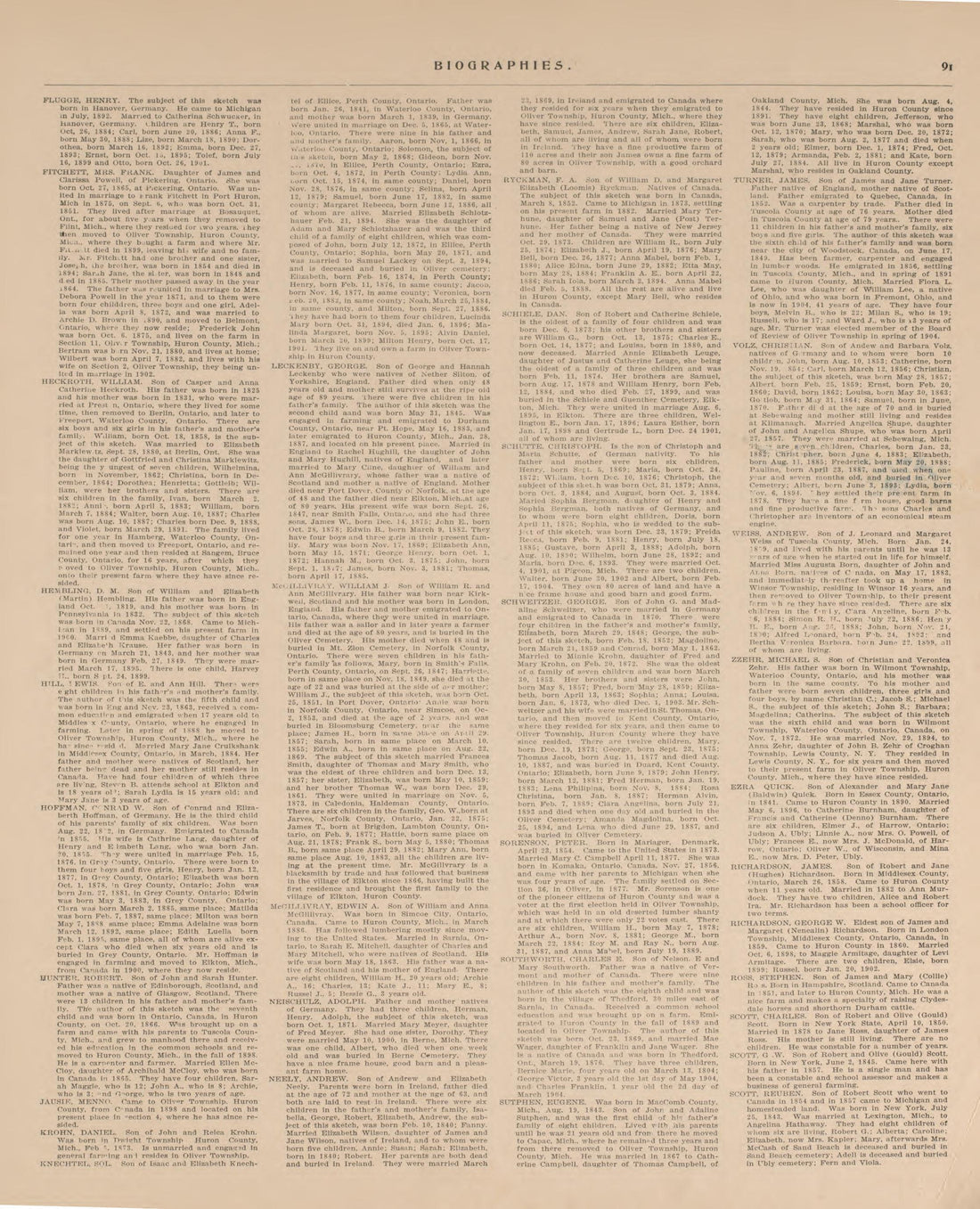 Biographies, P.9 from Plat Book of Huron County, Michigan : Also Patron&