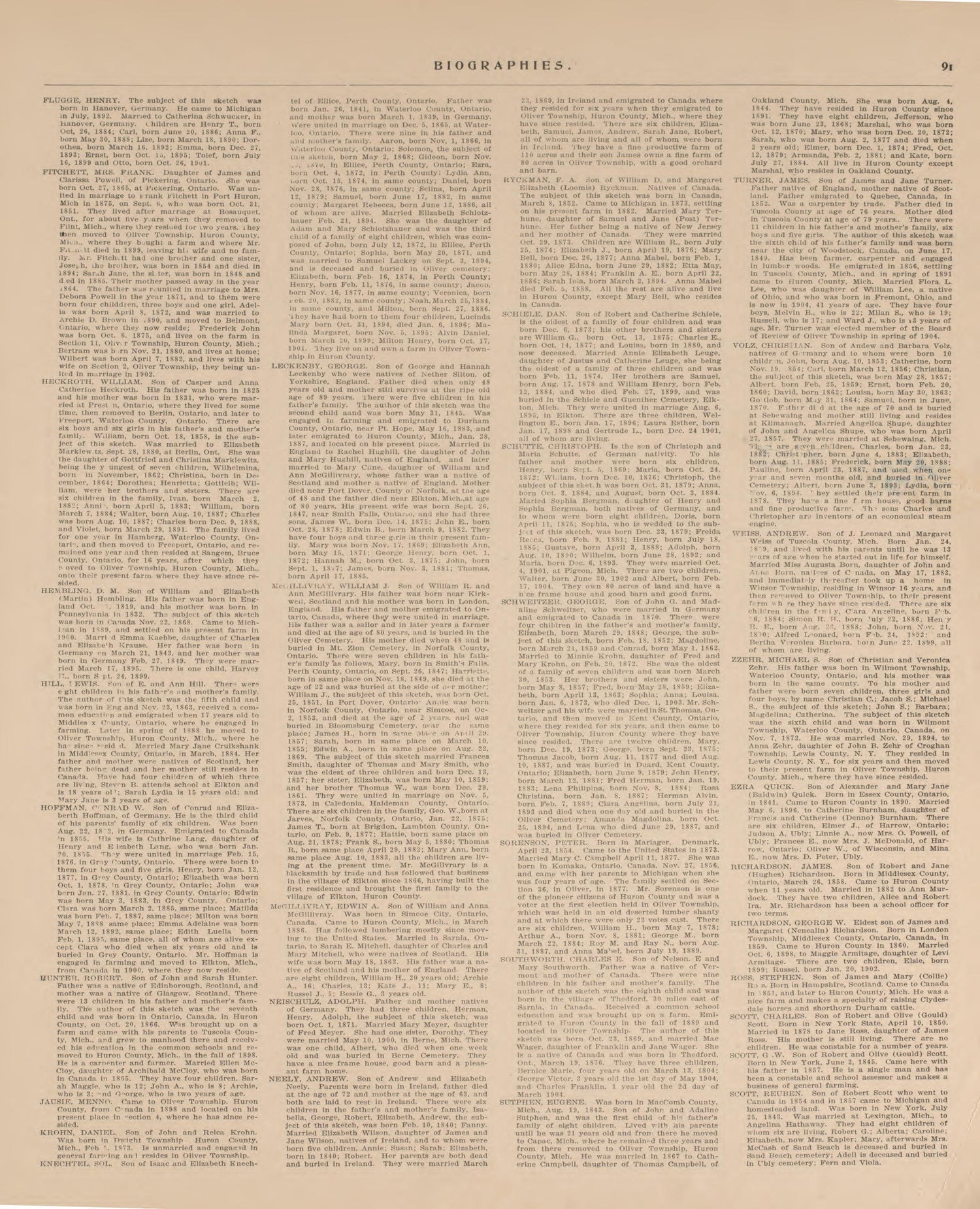 Biographies, P.9 from Plat Book of Huron County, Michigan : Also Patron&