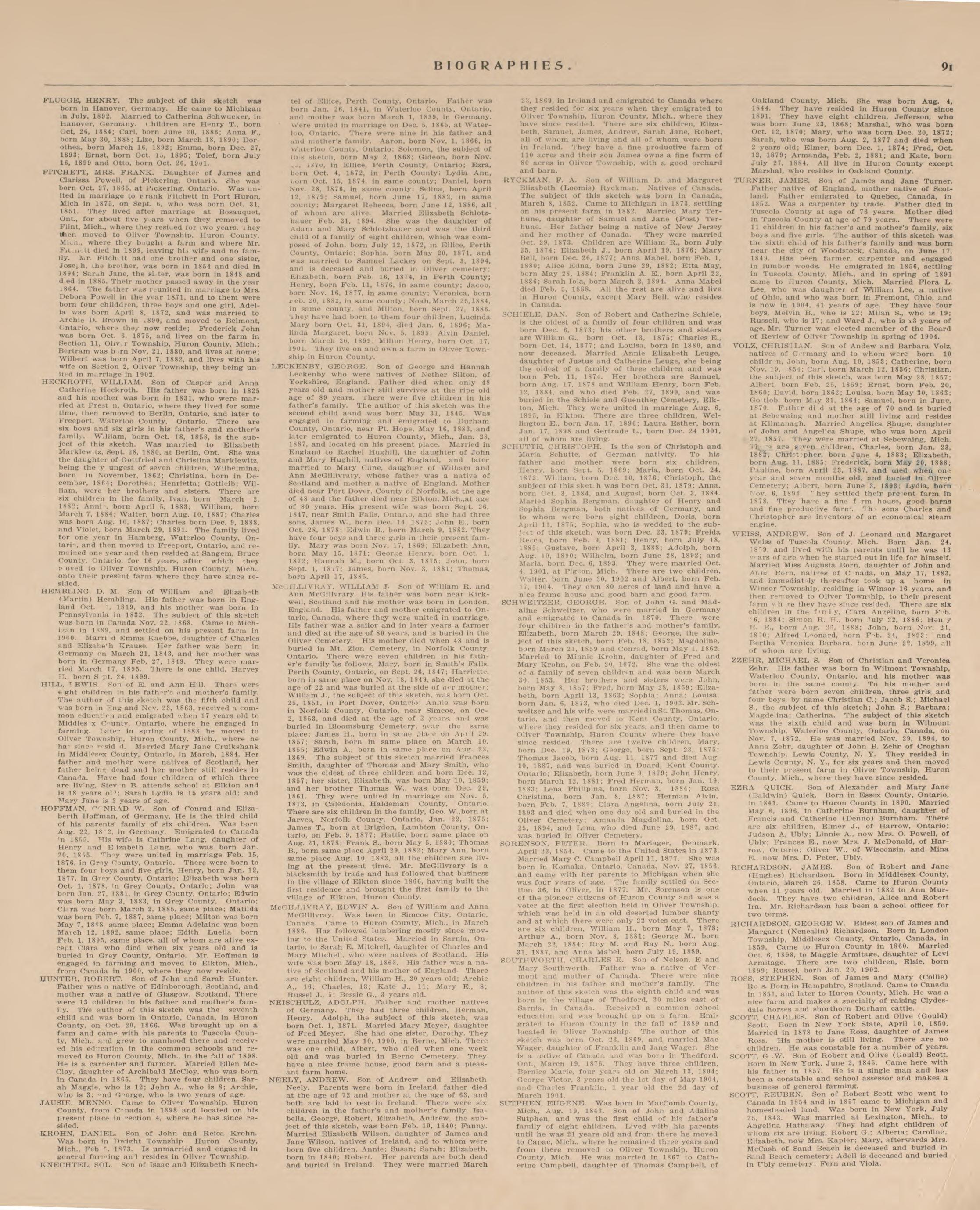 Biographies, P.9 from Plat Book of Huron County, Michigan : Also Patron&