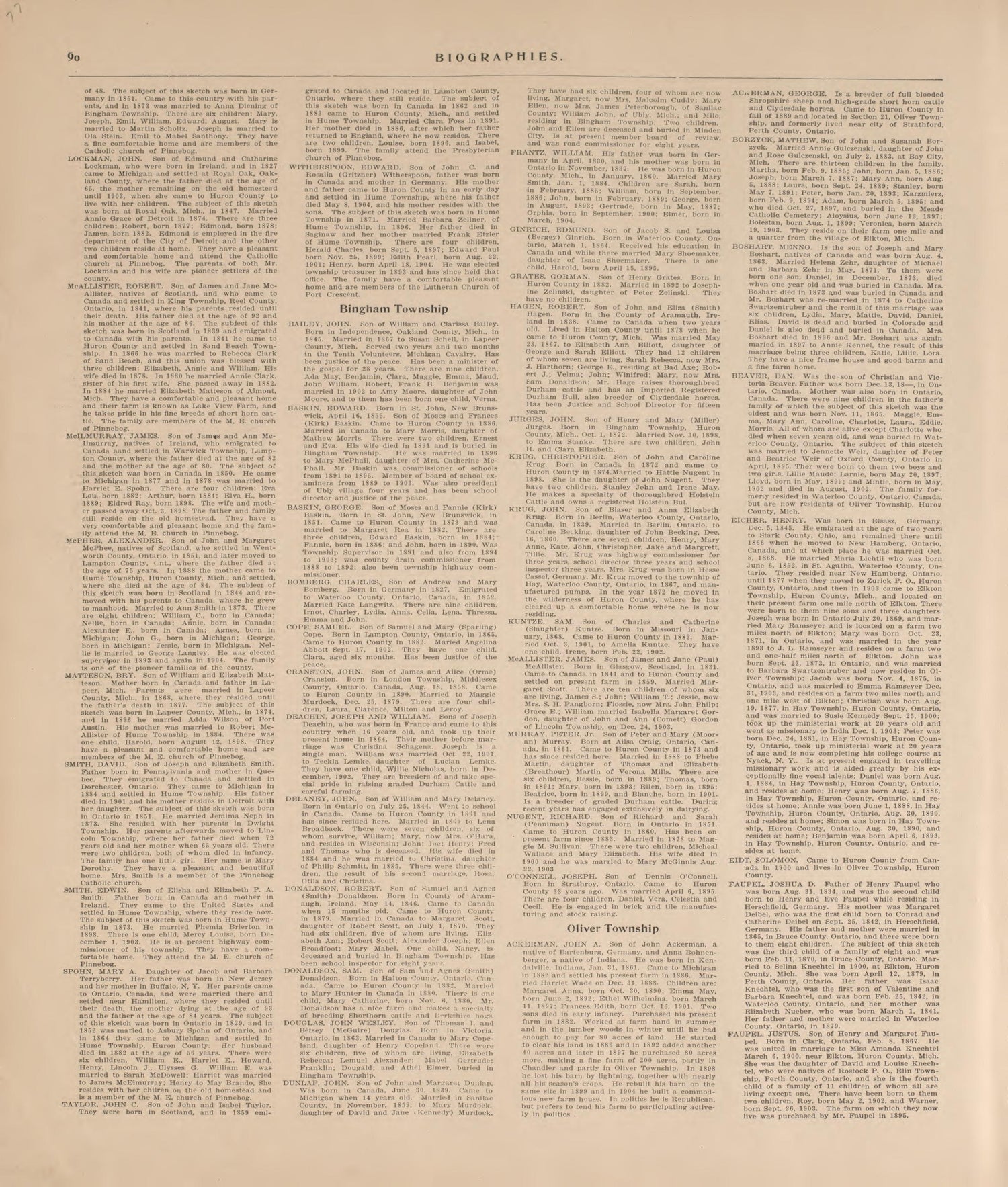 Biographies, P.8 from Plat Book of Huron County, Michigan : Also Patron&