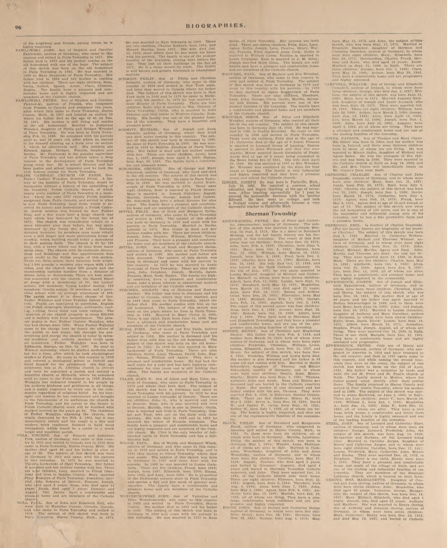 Biographies, P.14 from Plat Book of Huron County, Michigan : Also Patron&