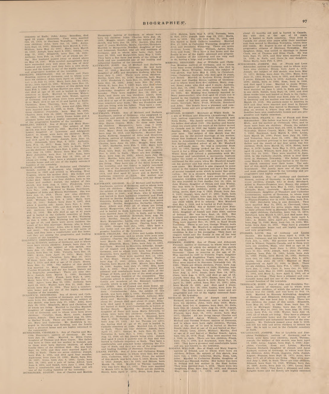 Biographies, P.15 from Plat Book of Huron County, Michigan : Also Patron&