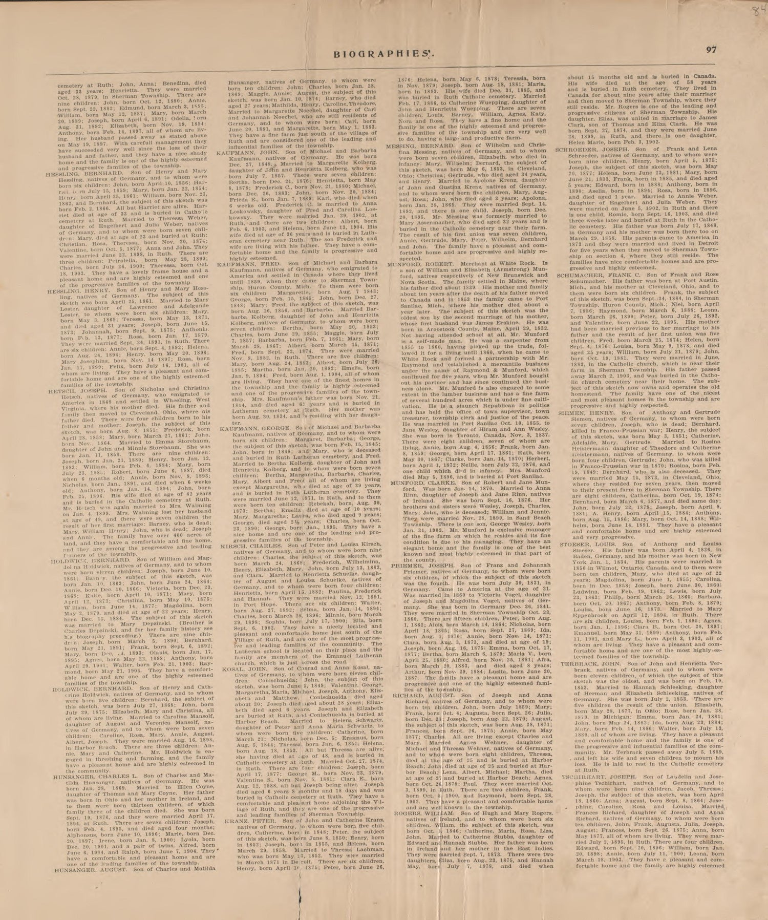Biographies, P.15 from Plat Book of Huron County, Michigan : Also Patron&