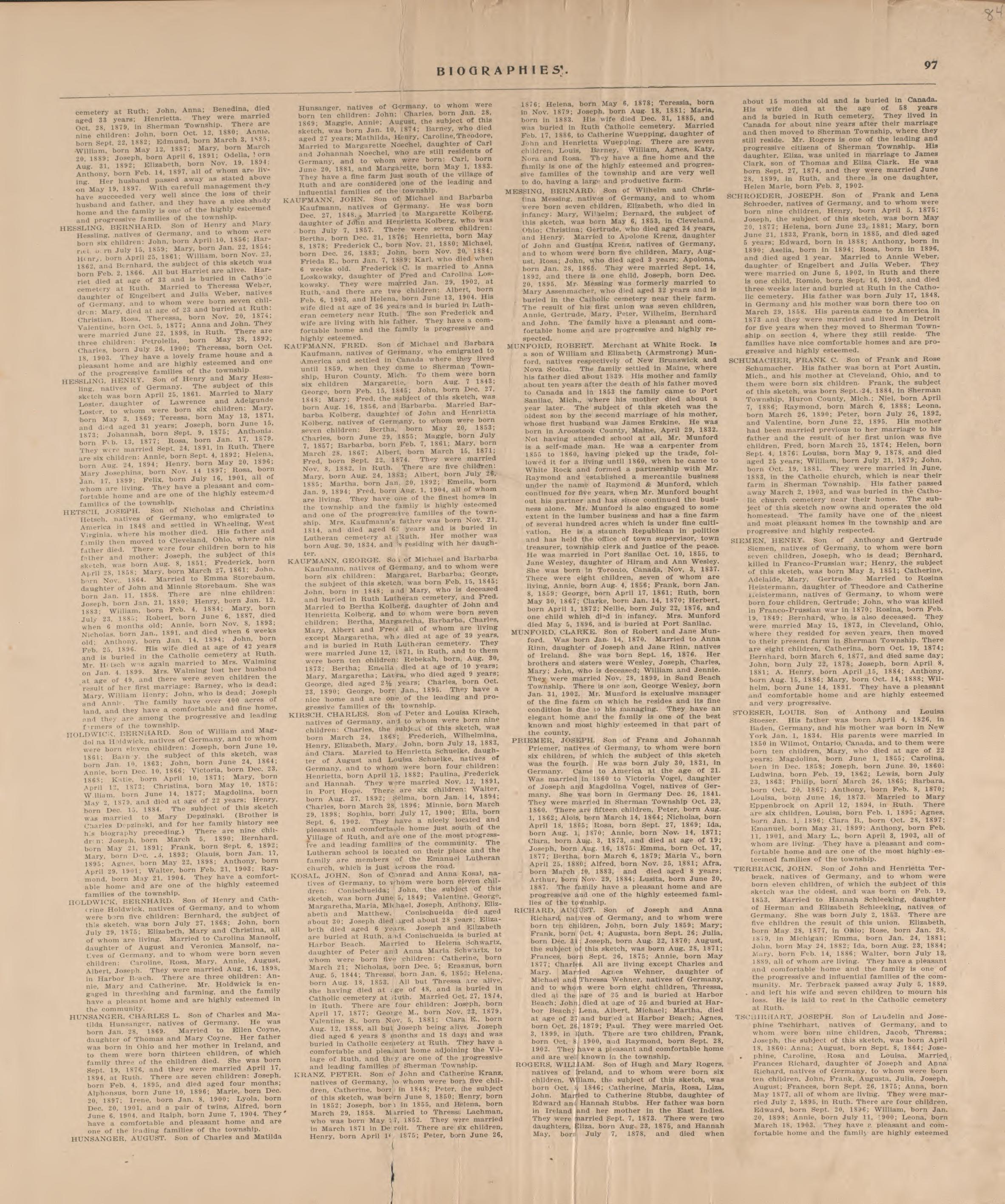 Biographies, P.15 from Plat Book of Huron County, Michigan : Also Patron&