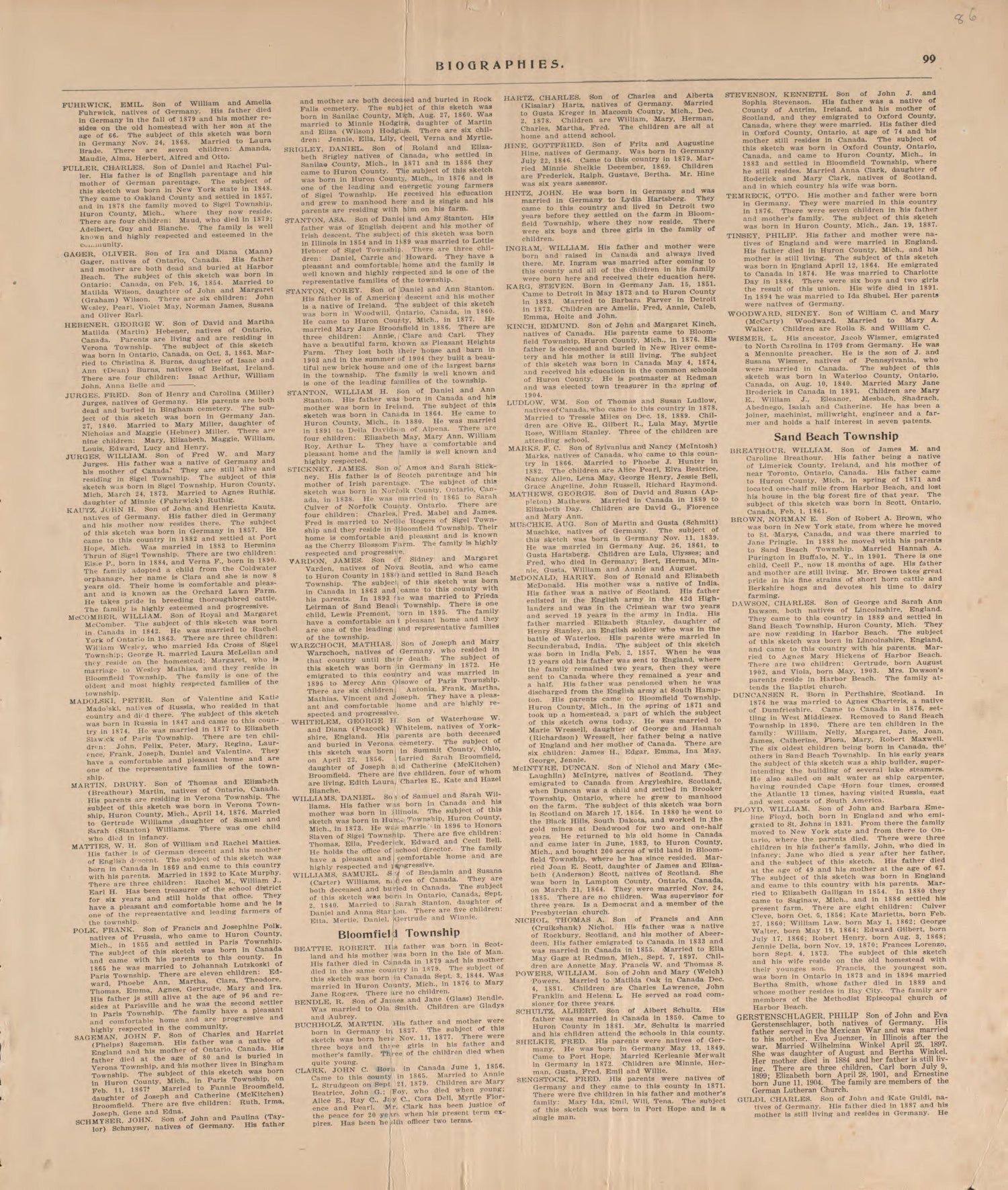 Biographies, P.17 from Plat Book of Huron County, Michigan : Also Patron&
