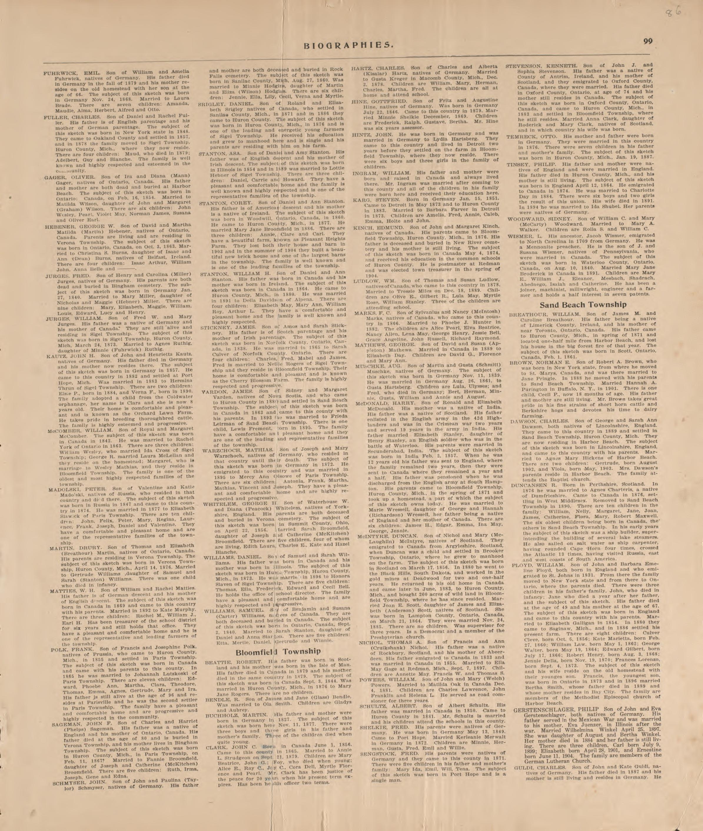 Biographies, P.17 from Plat Book of Huron County, Michigan : Also Patron&