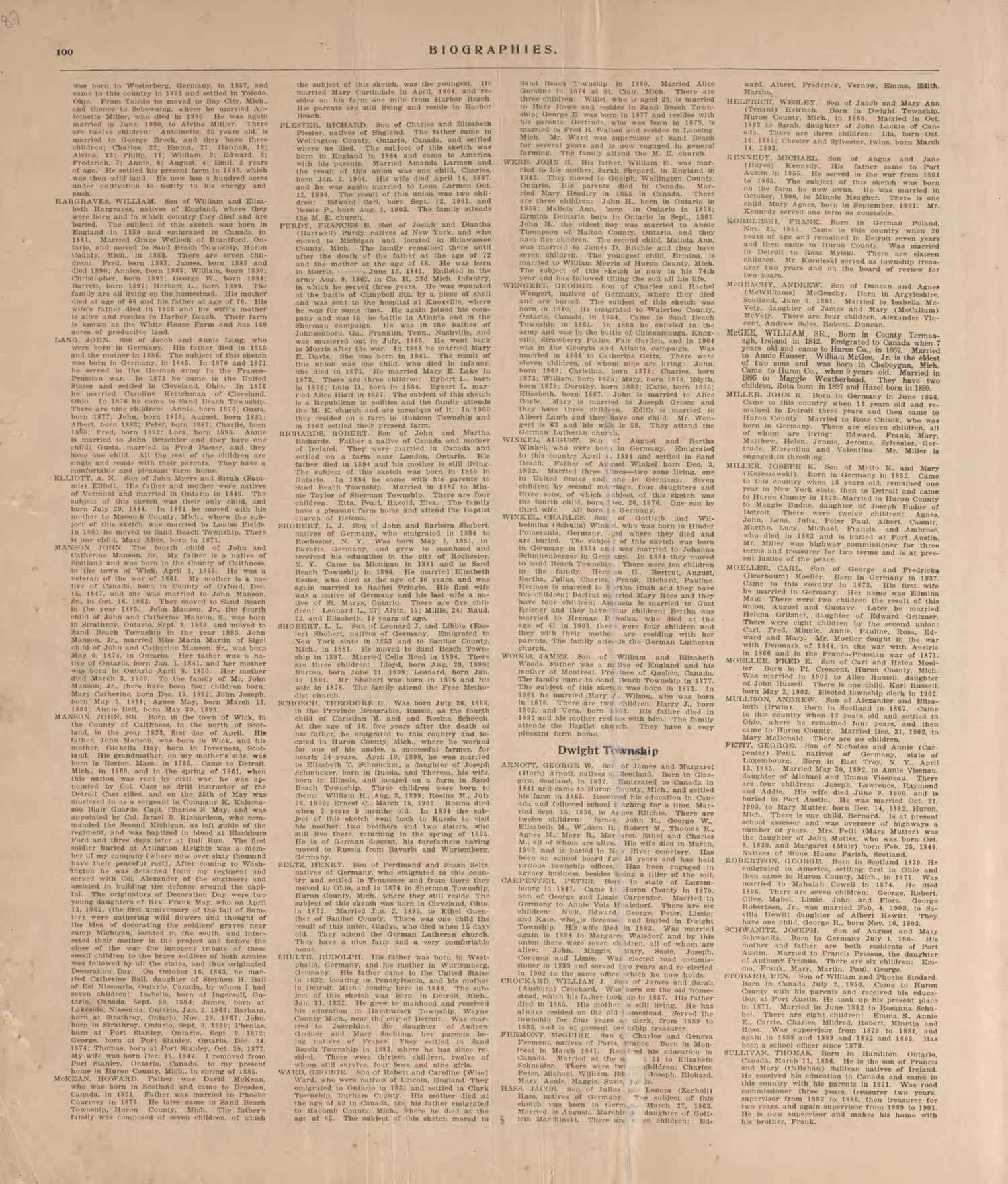 Biographies, P.18 from Plat Book of Huron County, Michigan : Also Patron&
