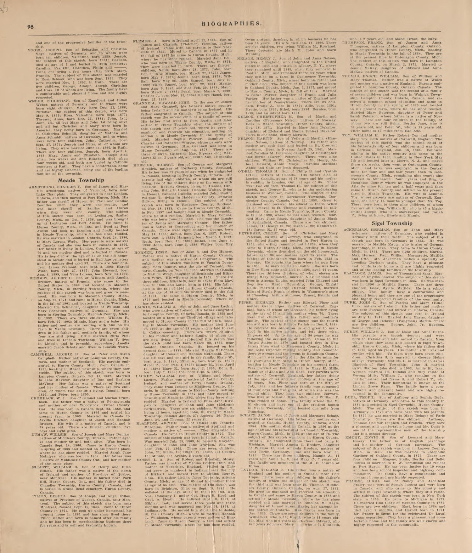 Biographies, P.16 from Plat Book of Huron County, Michigan : Also Patron&