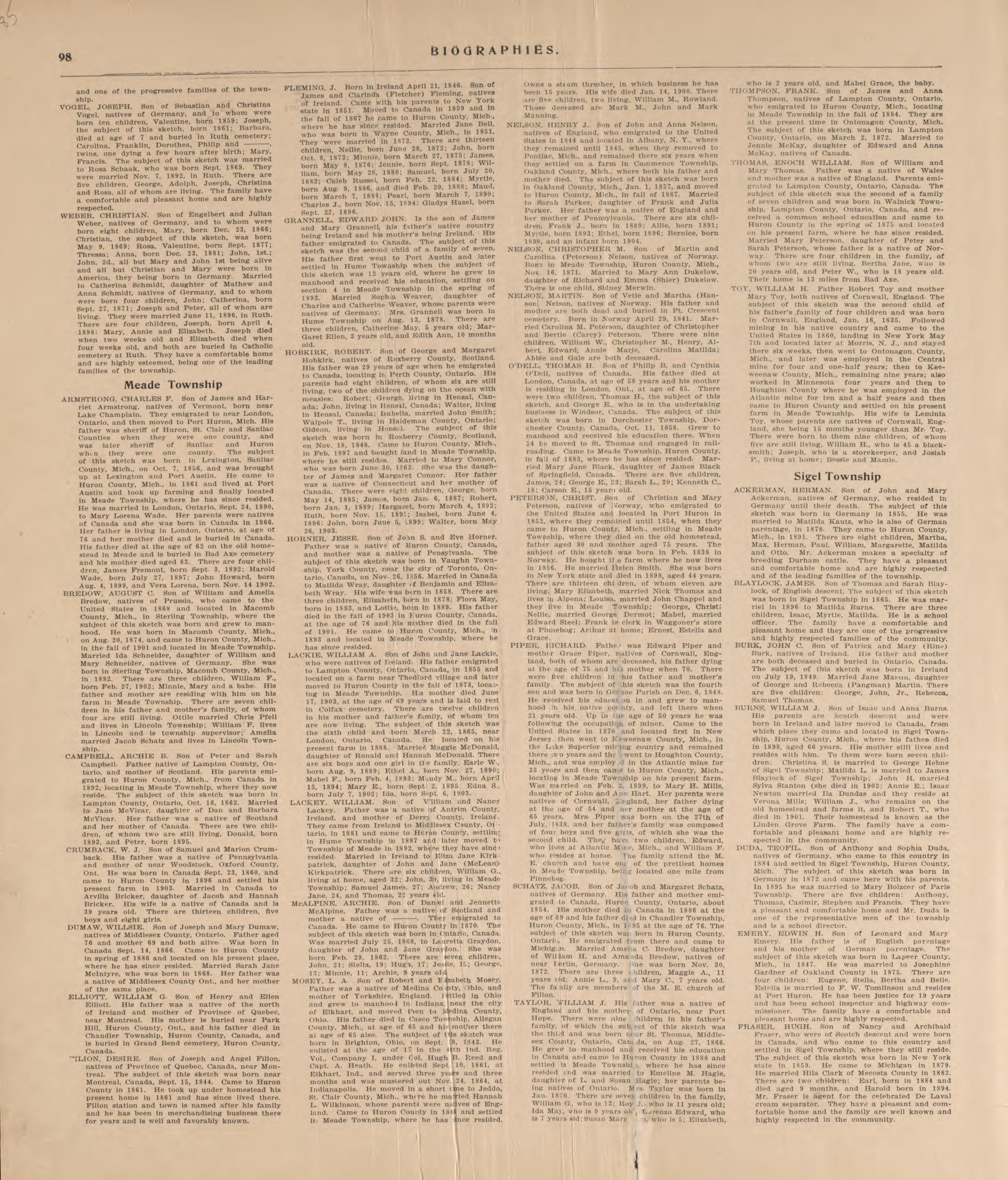 Biographies, P.16 from Plat Book of Huron County, Michigan : Also Patron&