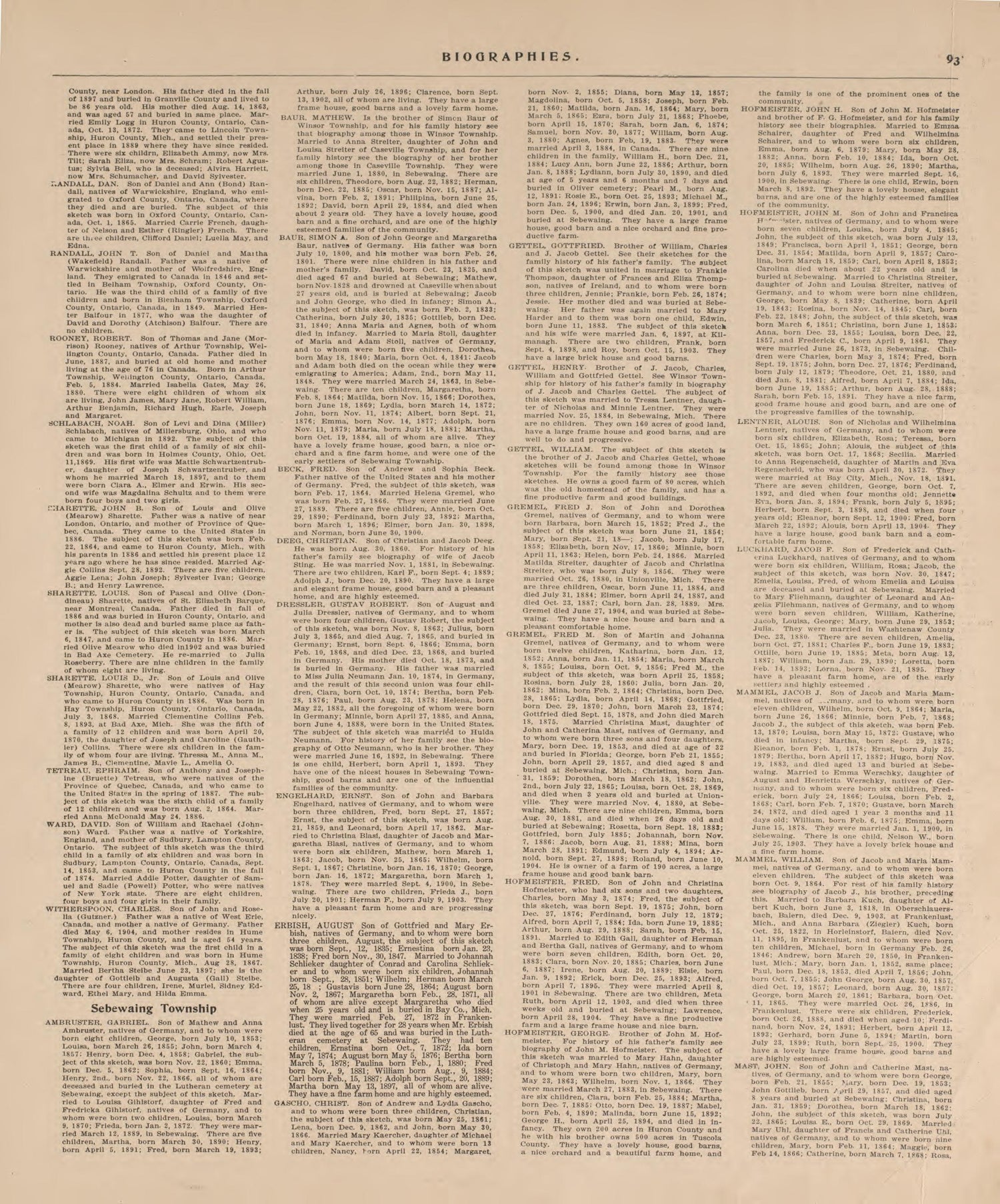 Biographies, P.11 from Plat Book of Huron County, Michigan : Also Patron&