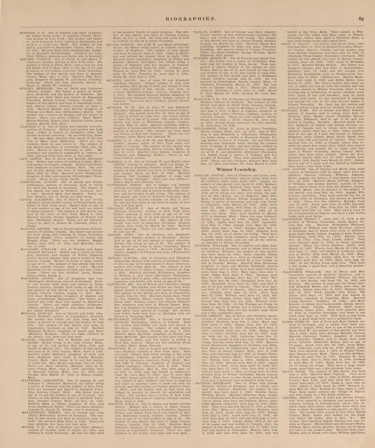 Biographies, P.3 from Plat Book of Huron County, Michigan : Also Patron&