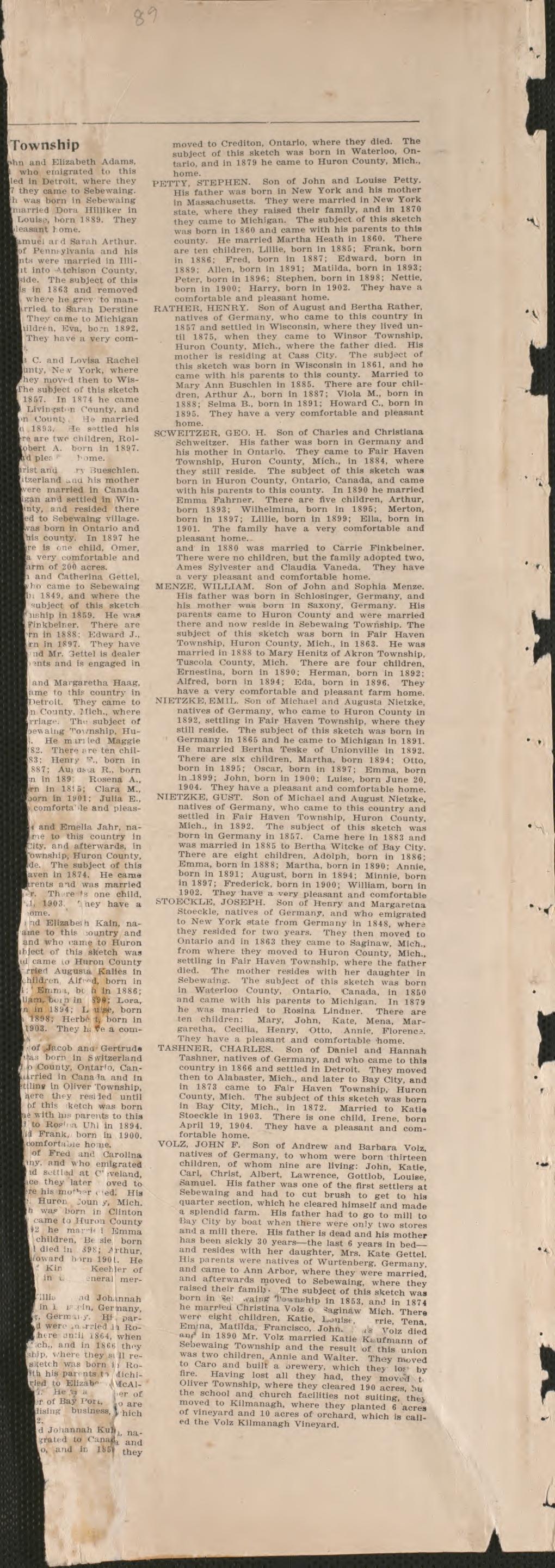 Biographies, P.20 from Plat Book of Huron County, Michigan : Also Patron&