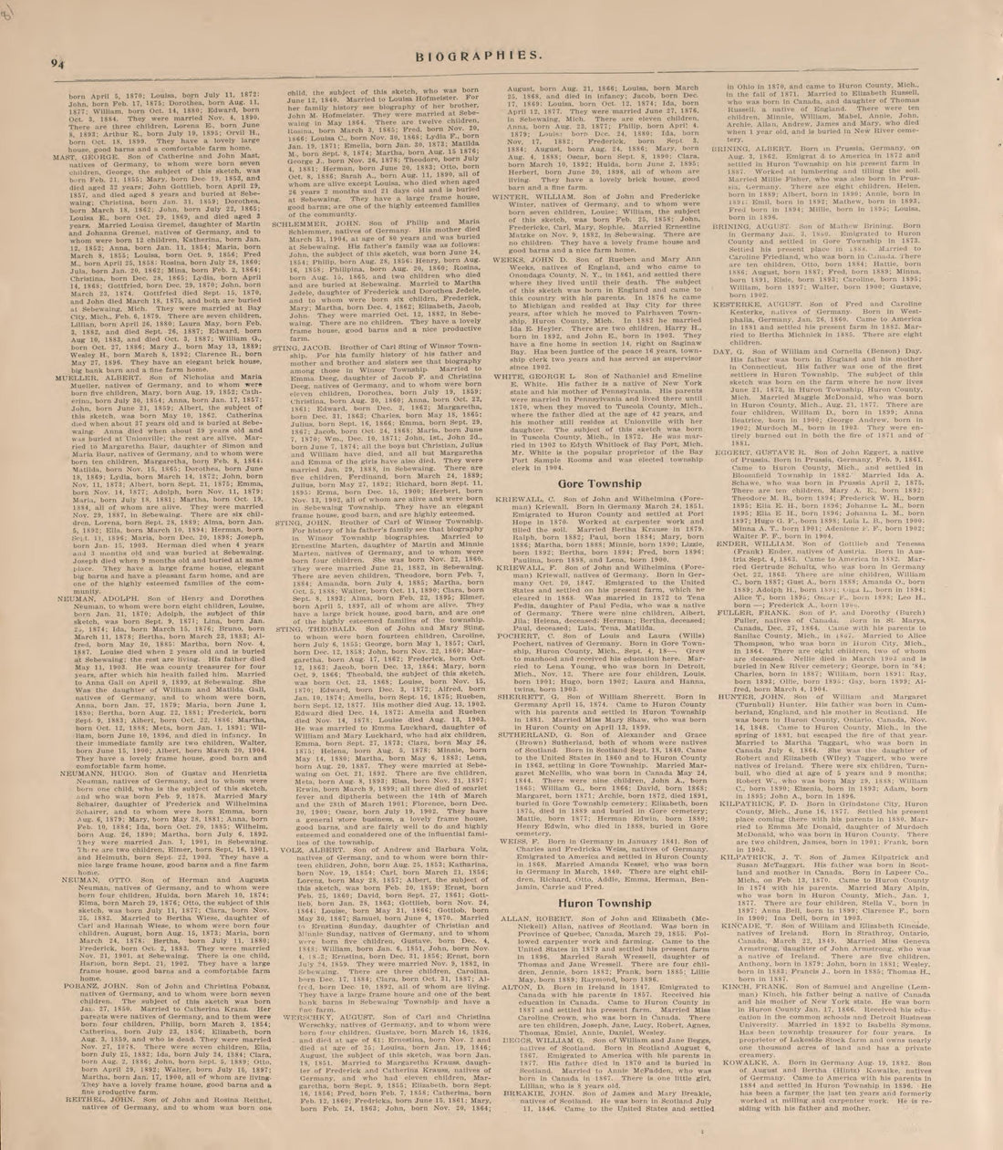 Biographies, P.12 from Plat Book of Huron County, Michigan : Also Patron&