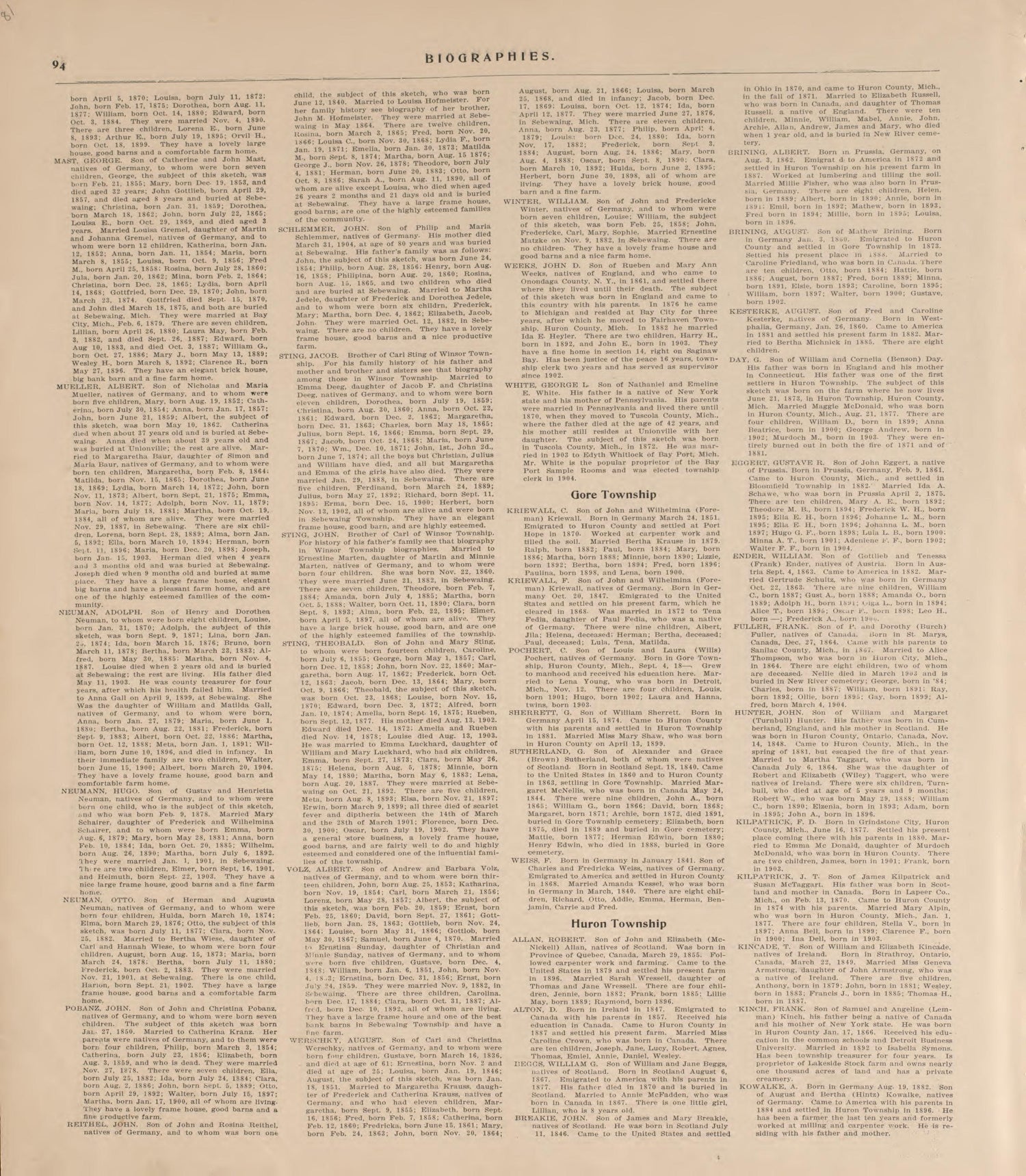 Biographies, P.12 from Plat Book of Huron County, Michigan : Also Patron&