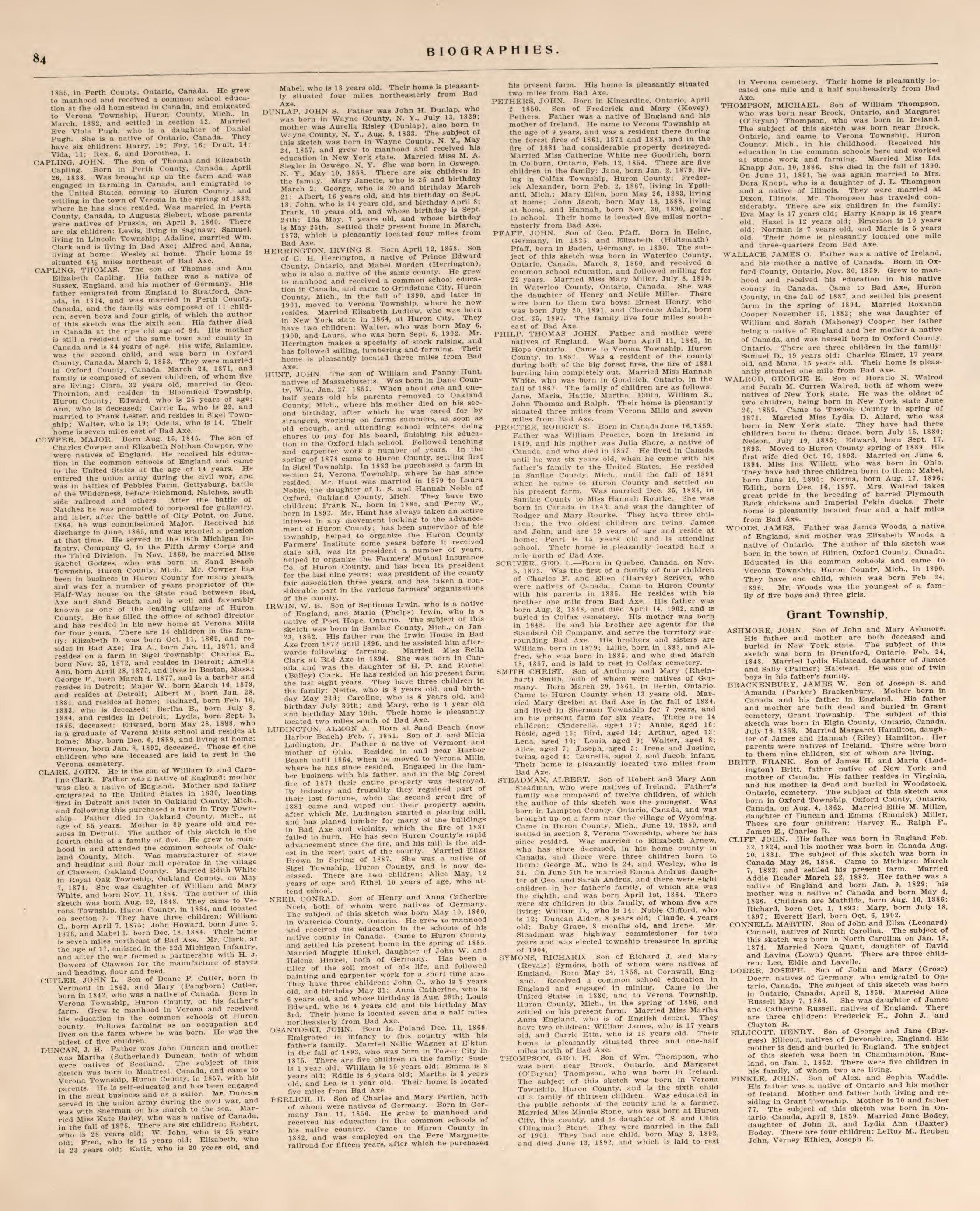 Biographies, P.2 from Plat Book of Huron County, Michigan : Also Patron&